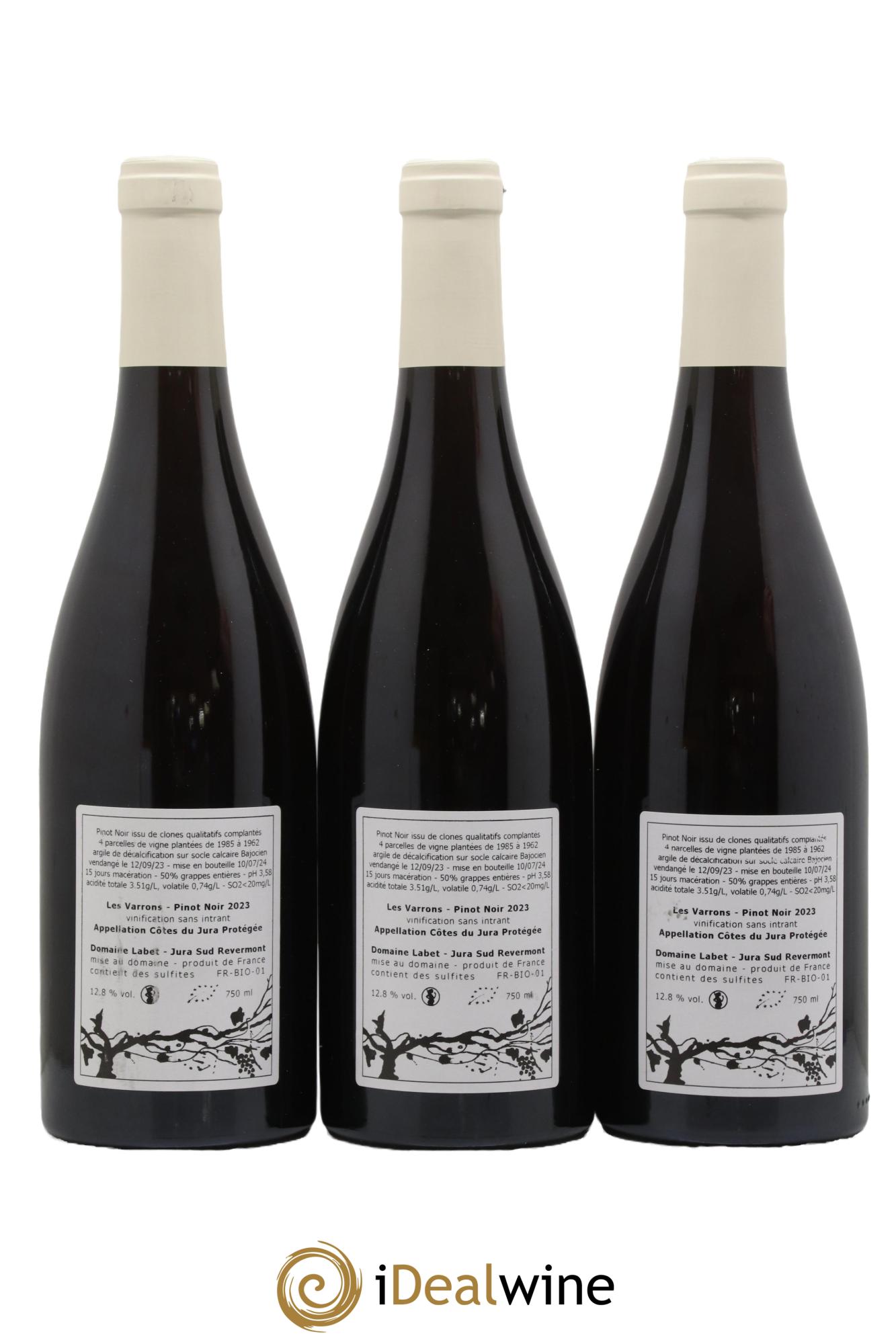 Côtes du Jura Pinot Noir Les Varrons Sélection Massale Romain - Julien - Charline Labet 2023 - Lot de 3 bouteilles - 1