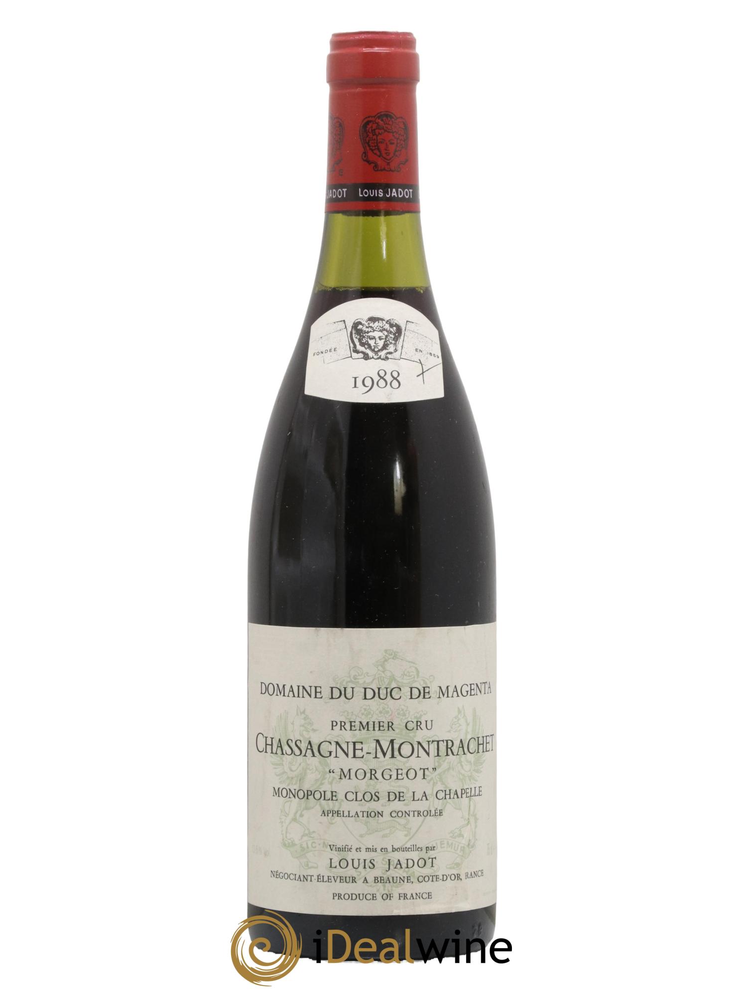 Chassagne-Montrachet 1er Cru Morgeot Clos de la Chapelle Domaine du Duc de Magenta - Louis Jadot 1988 - Lot de 1 bouteille - 0