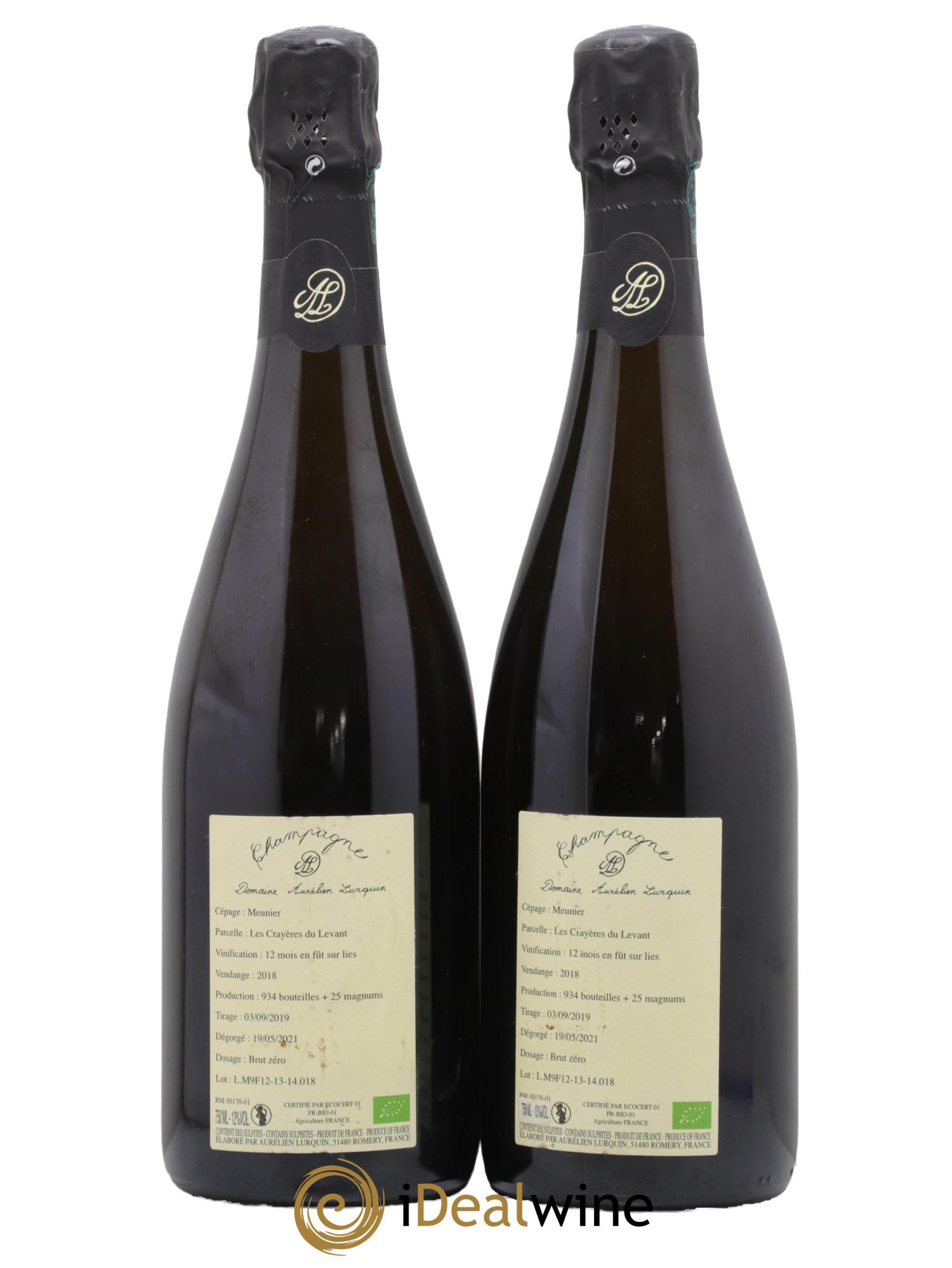 Meunier Les Crayères du Levant Aurélien Lurquin 2018 - Lot of 2 bottles - 1