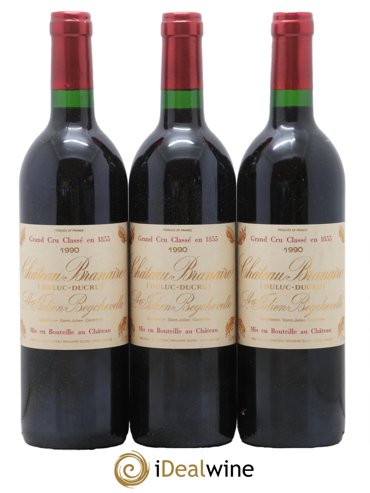 Château Branaire Ducru 4ème Grand Cru Classé 1990 - Lot de 3 bouteilles - 0