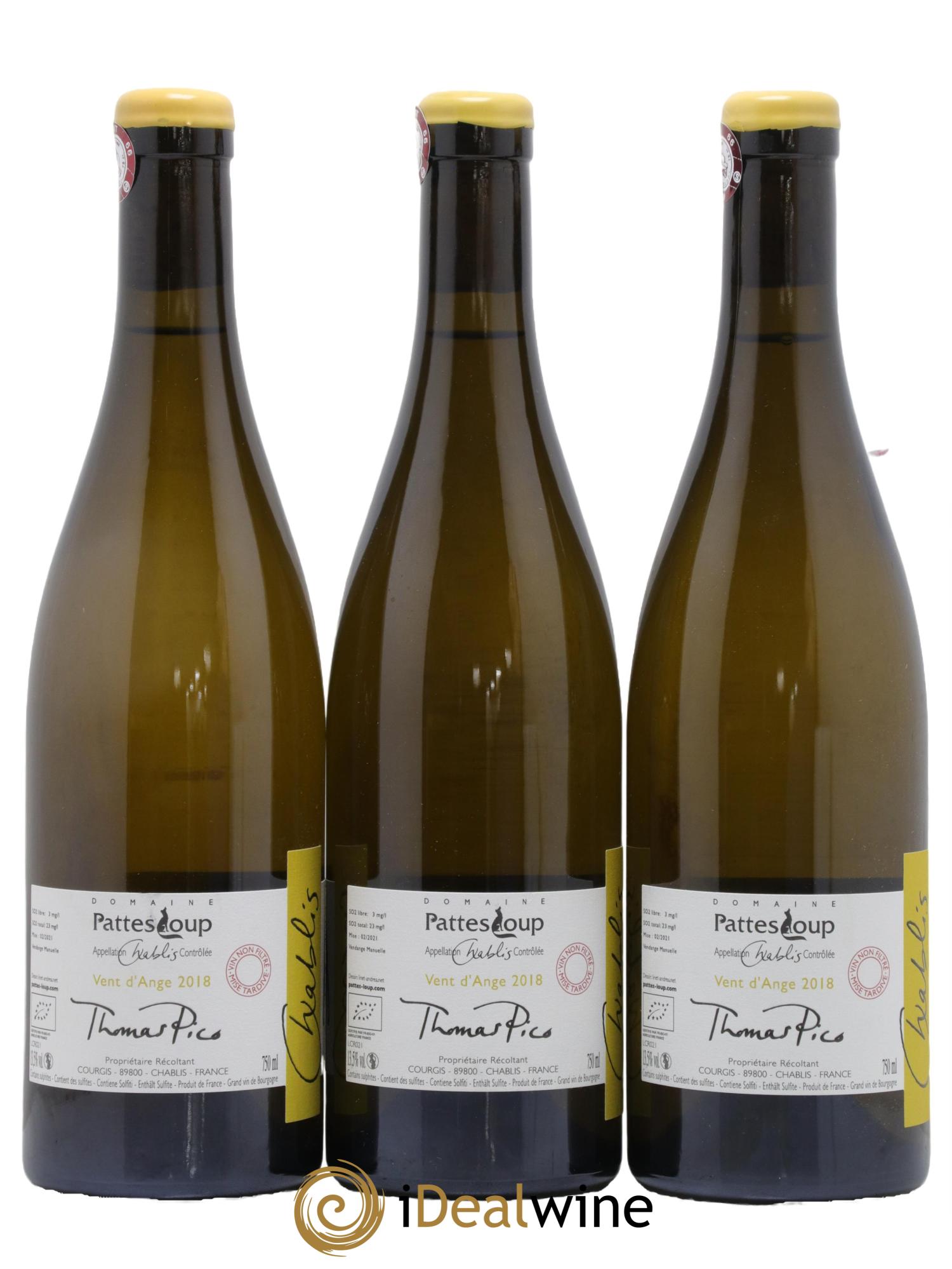 Chablis Vent d'Ange Pattes Loup (Domaine) 2018 - Lot de 3 bouteilles - 1