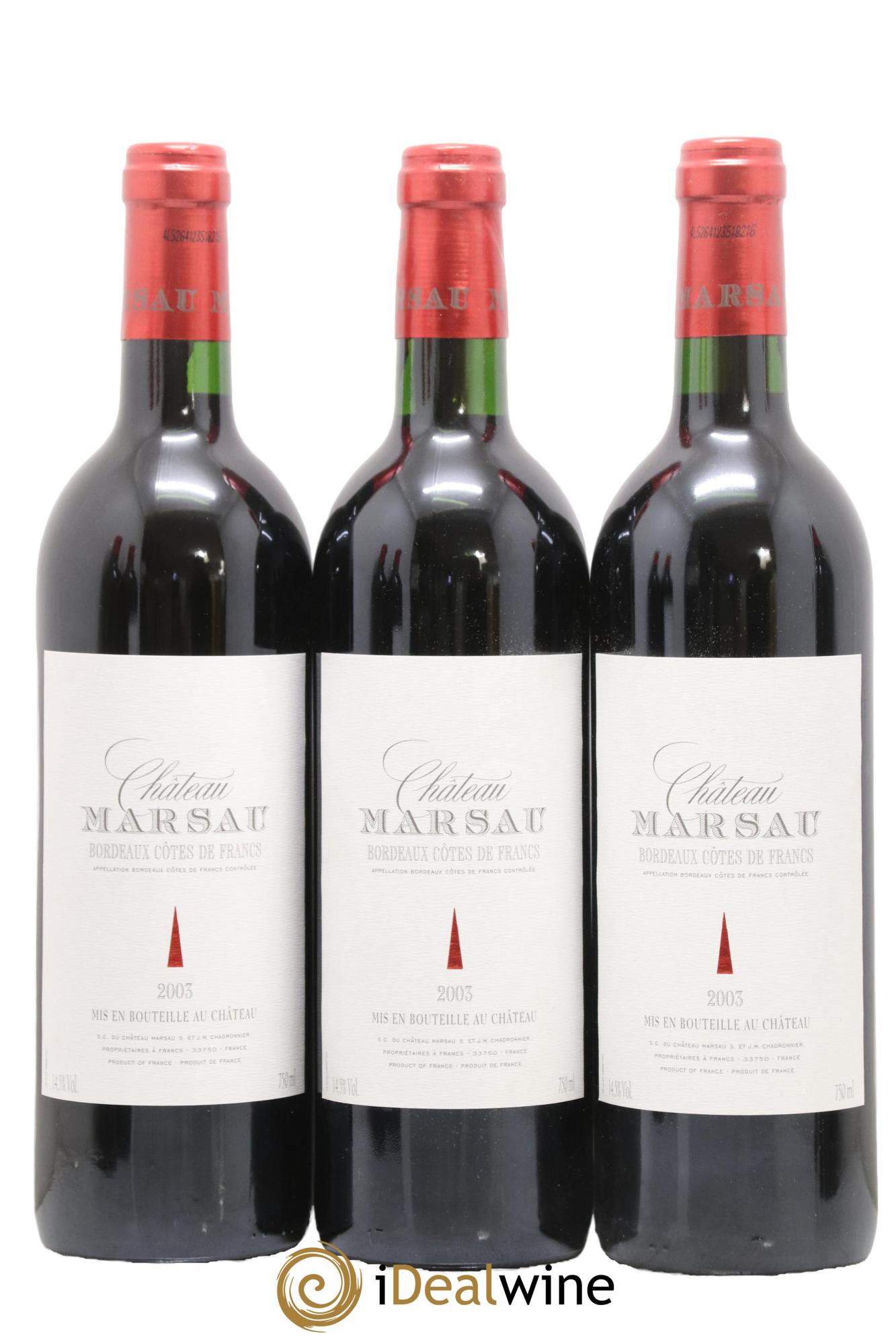 Côtes de Francs Château Marsau 2003 - Lotto di 12 bottiglie - 3