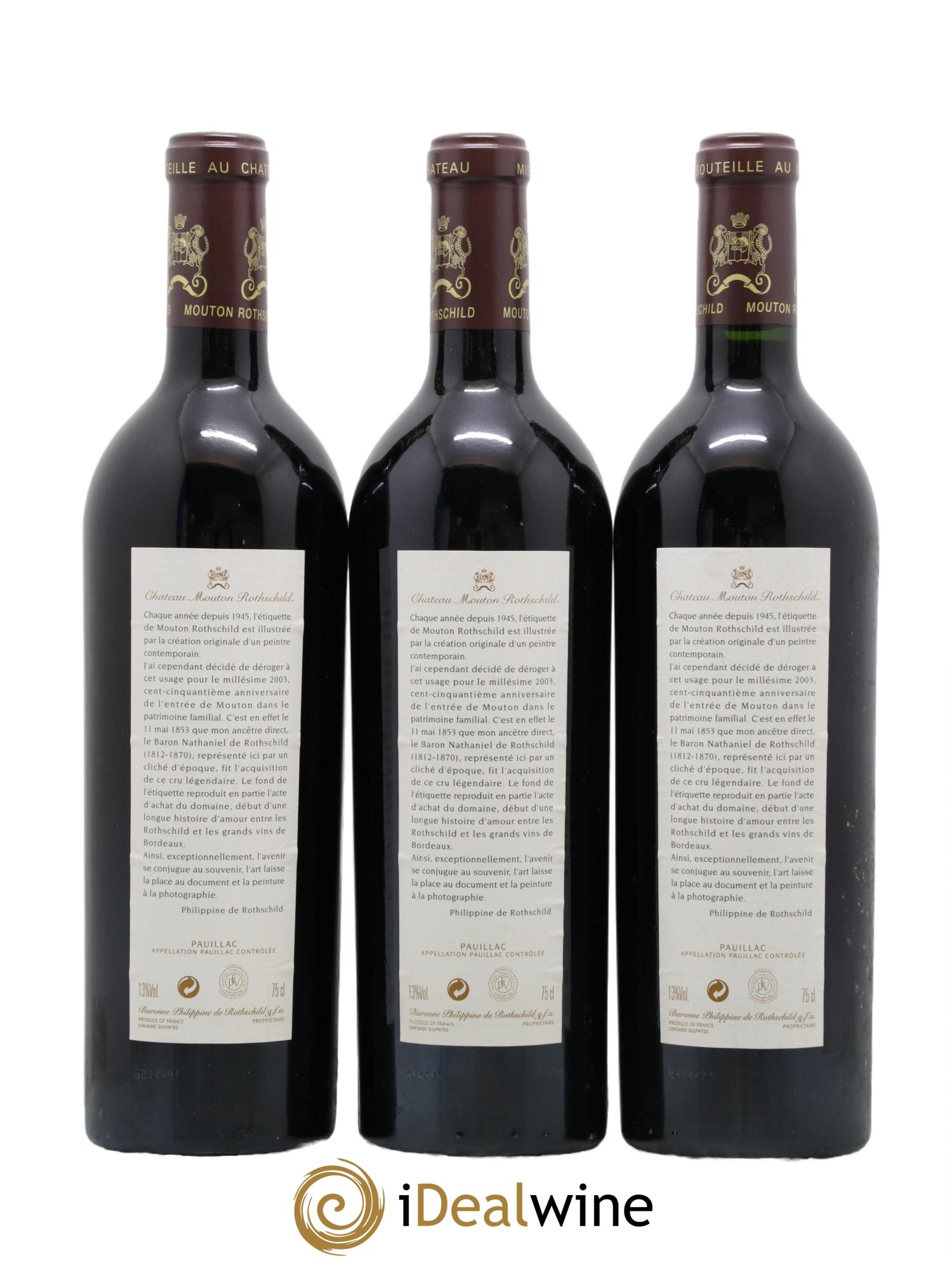Château Mouton Rothschild 1er Grand Cru Classé 2003 - Lot de 3 bouteilles - 1