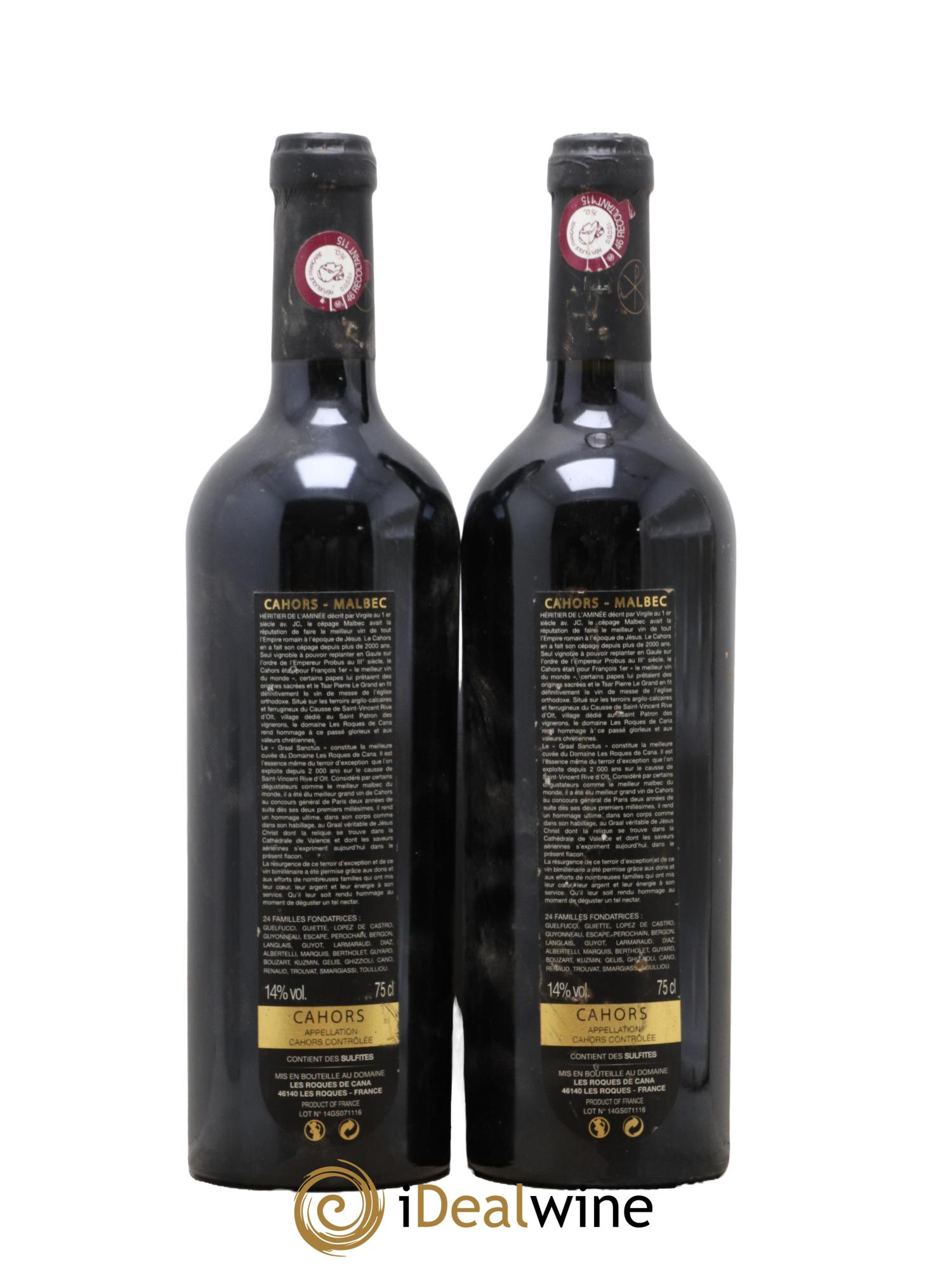 Cahors Graal Sanctus Les Roques de Cana 2014 - Lot de 2 bouteilles - 1