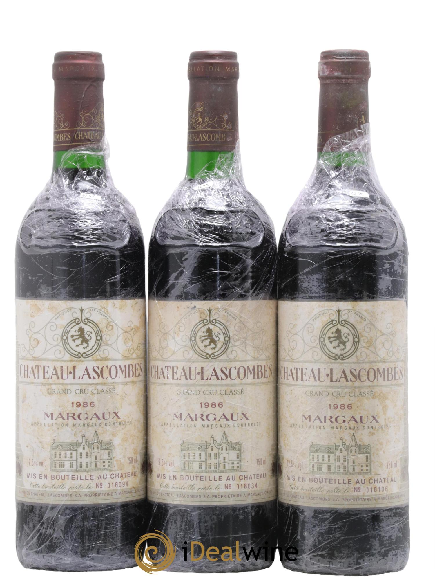 Château Lascombes 2ème Grand Cru Classé 1986 - Lotto di 3 bottiglie - 0