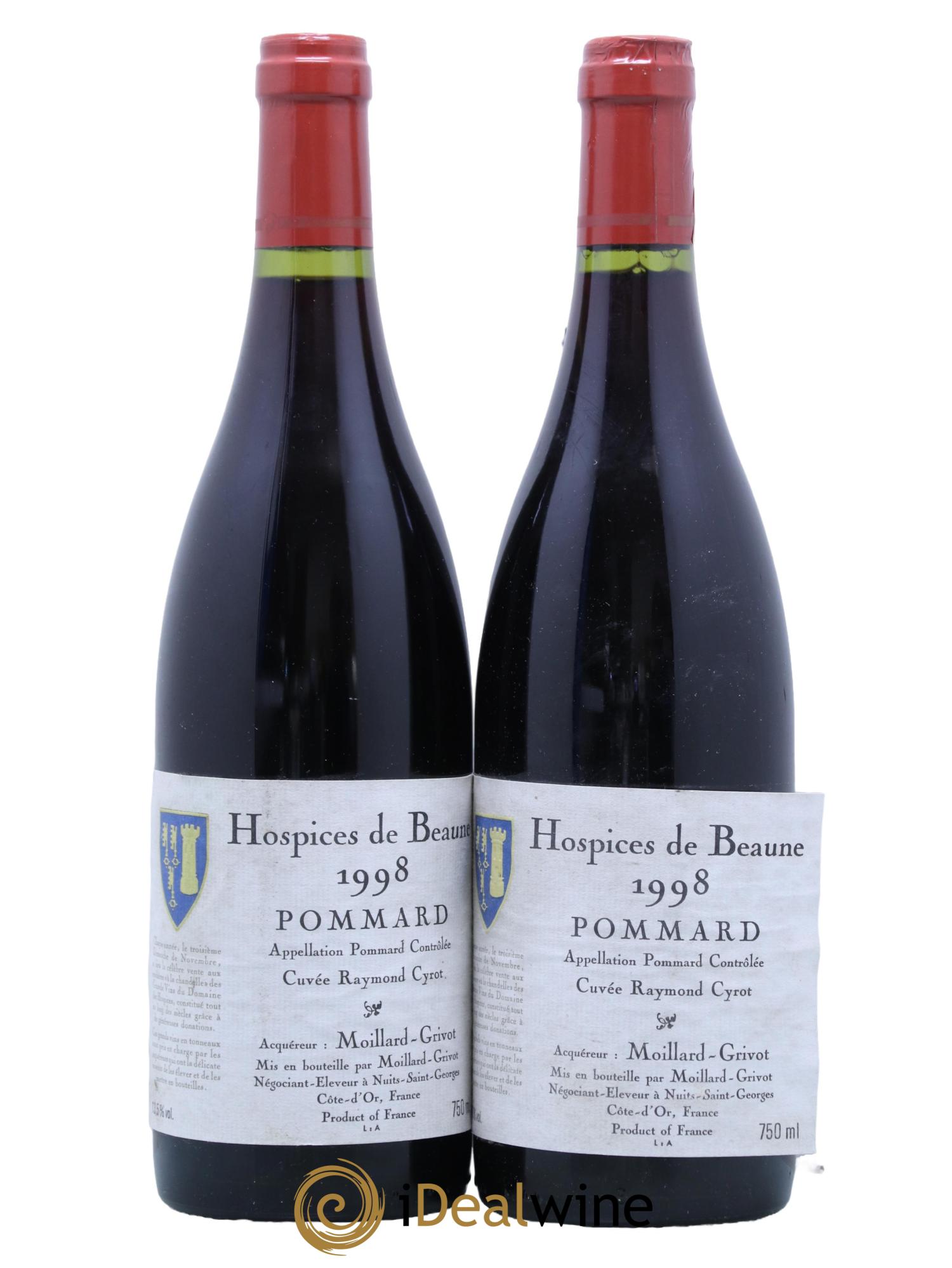 Pommard Hospices de Beaune Raymond Cyrot Moillard Grivot 1998 - Lot de 2 bouteilles - 0