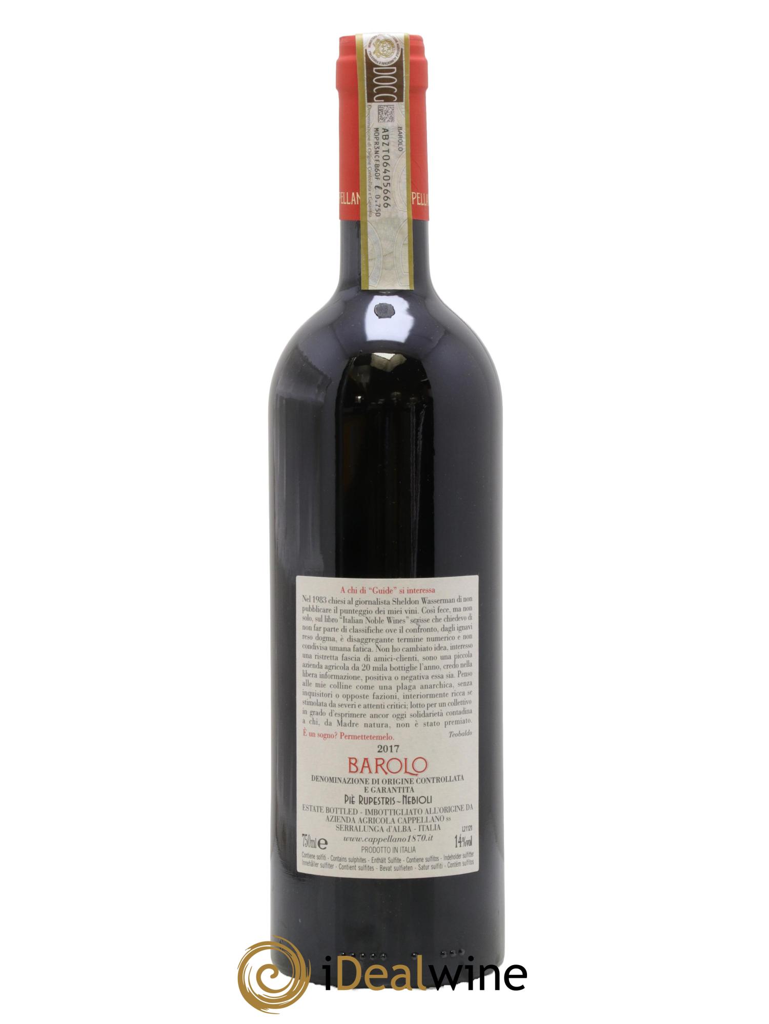 Barolo DOCG Pie Rupestris Cappellano 2017 - Lot de 1 bouteille - 1