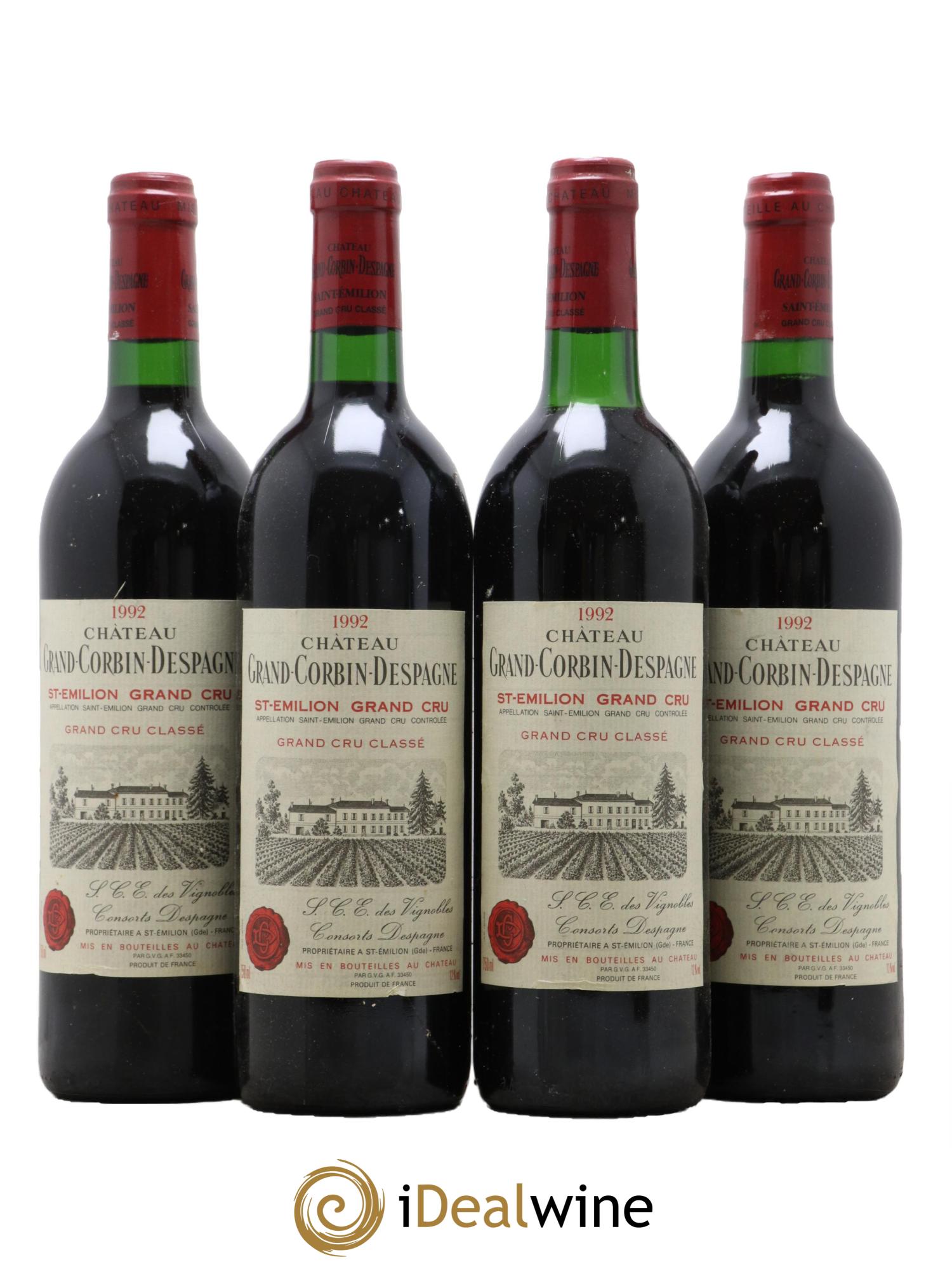 Château Grand Corbin Despagne Grand Cru Classé 1992 - Lot de 4 bouteilles - 0