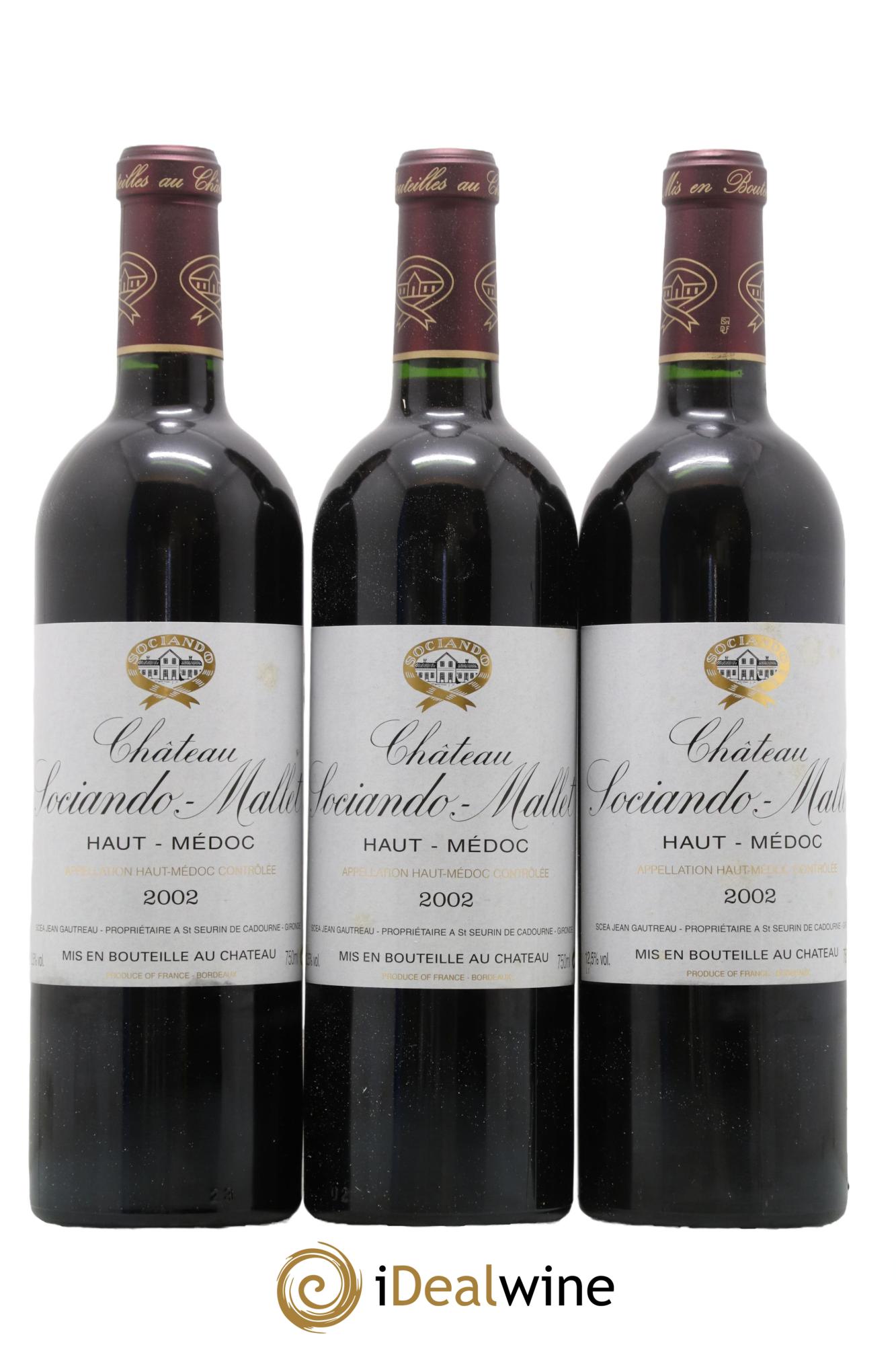 Château Sociando Mallet 2002 - Lotto di 3 bottiglie - 0