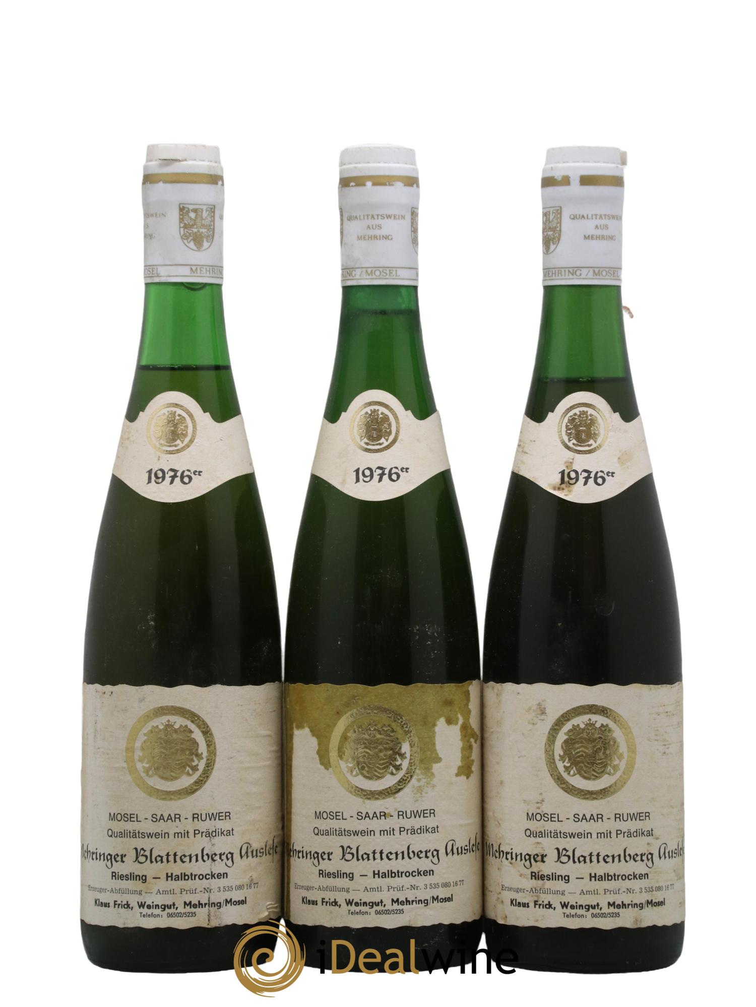 Allemagne Mosel-Saar Riesling Halbtrocken Mehringer Blattenberg Auslese Klaus Frick Weingut 1976 - Posten von 3 Flaschen - 0