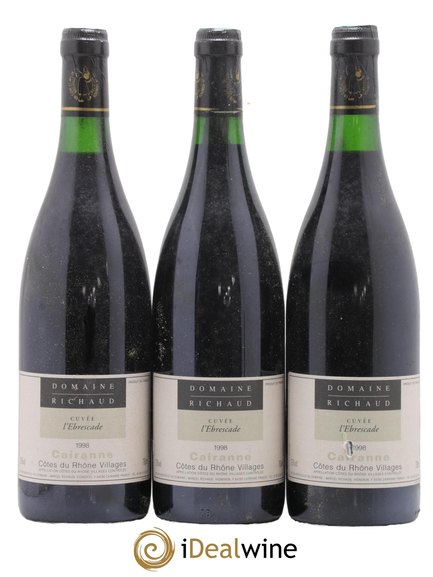 Cairanne Ebrescade Marcel Richaud 1998 - Lot de 3 bouteilles - 0