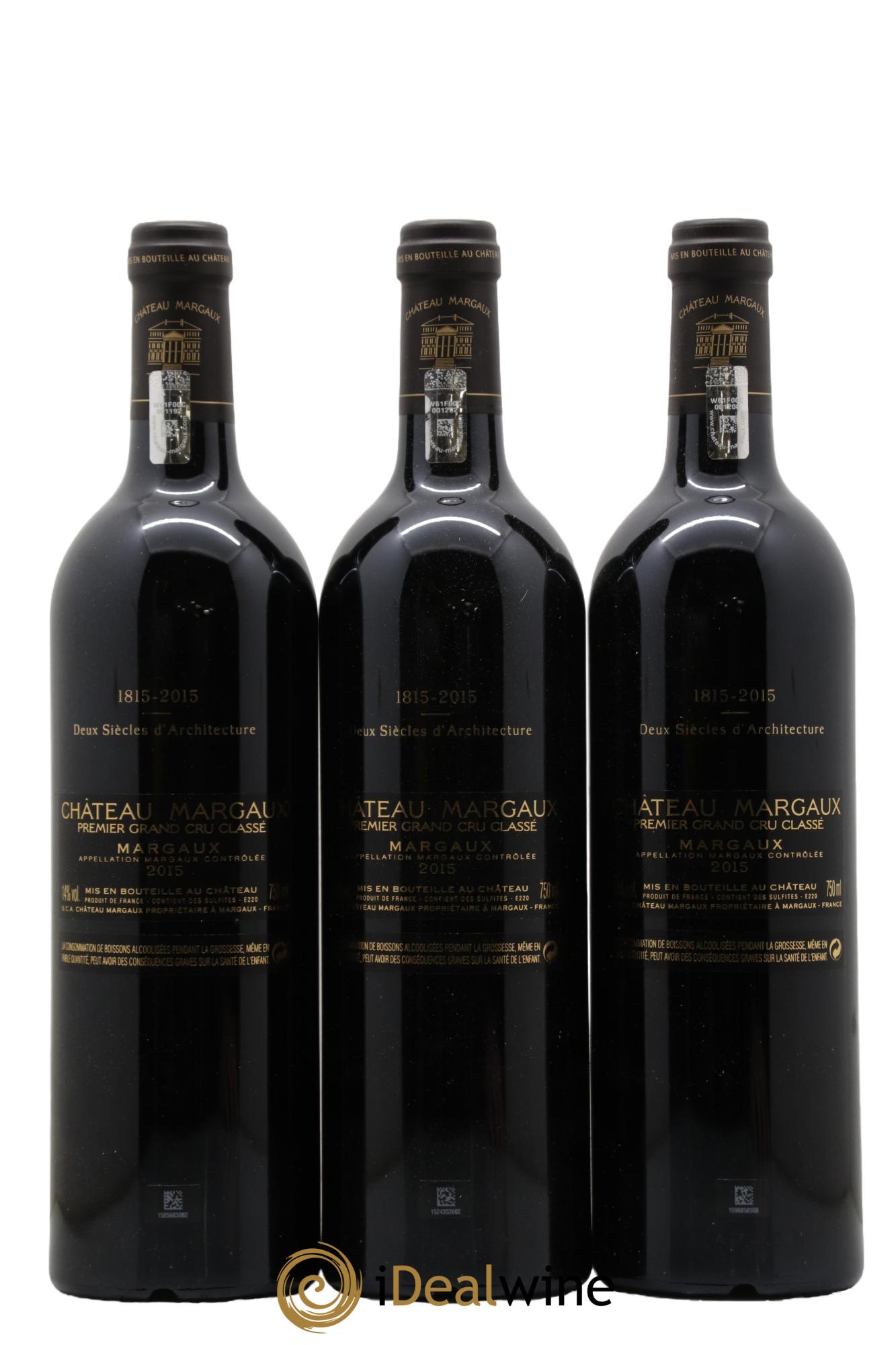 Château Margaux 1er Grand Cru Classé 2015 - Lot de 3 bouteilles - 1