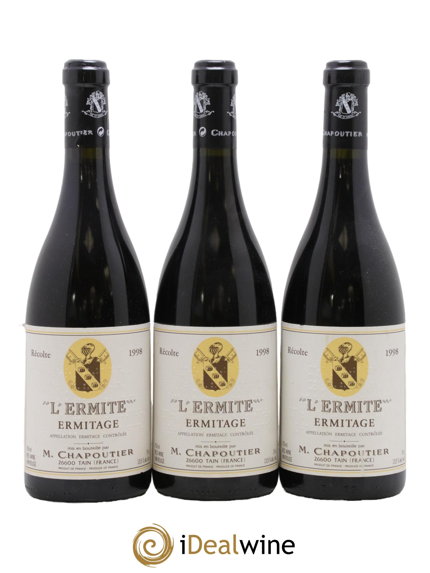 Hermitage Ermitage l'Ermite Chapoutier 1998 - Lotto di 3 bottiglie - 0