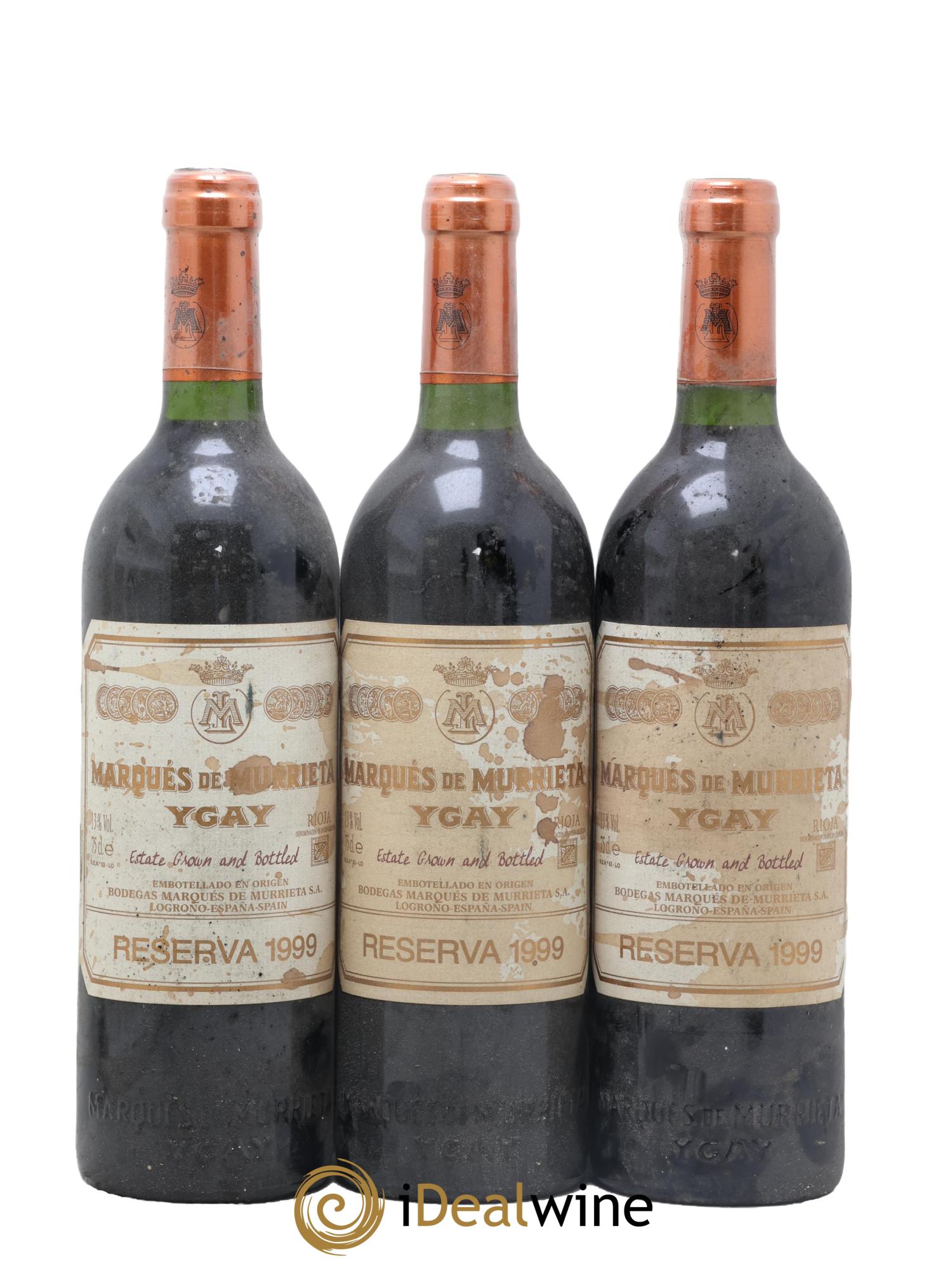 Rioja DOCA Reserva Marqués de Murrieta 1999 - Lot de 3 bouteilles - 0