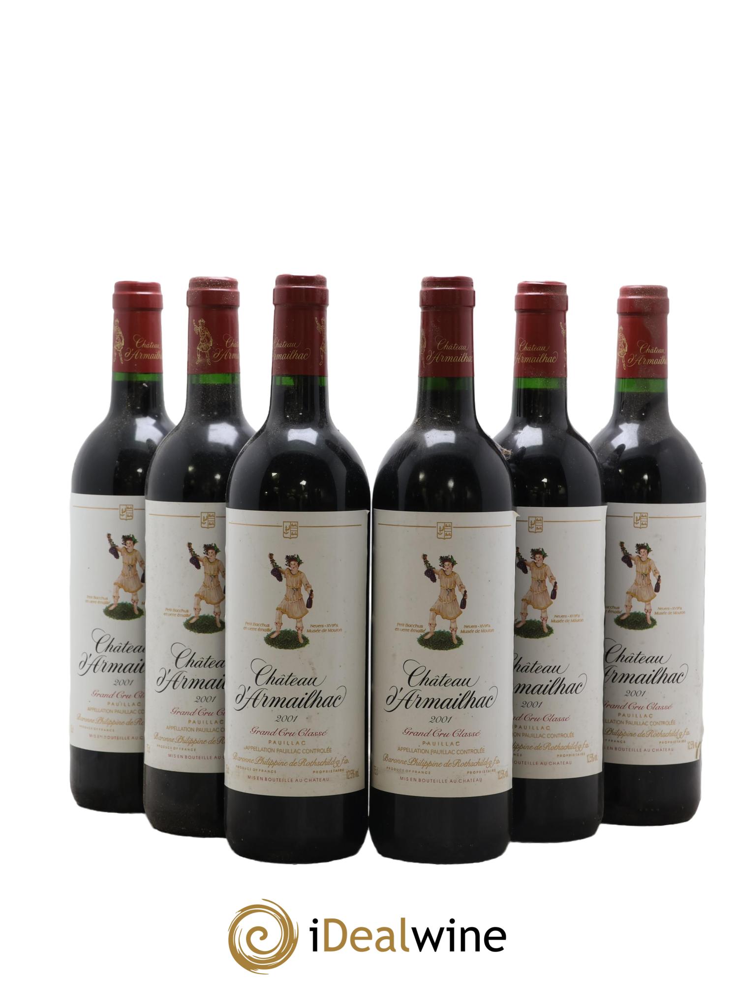 Château d' Armailhac - Mouton Baron(ne) Philippe 5ème Grand Cru Classé 2001 - Posten von 6 Flaschen - 0