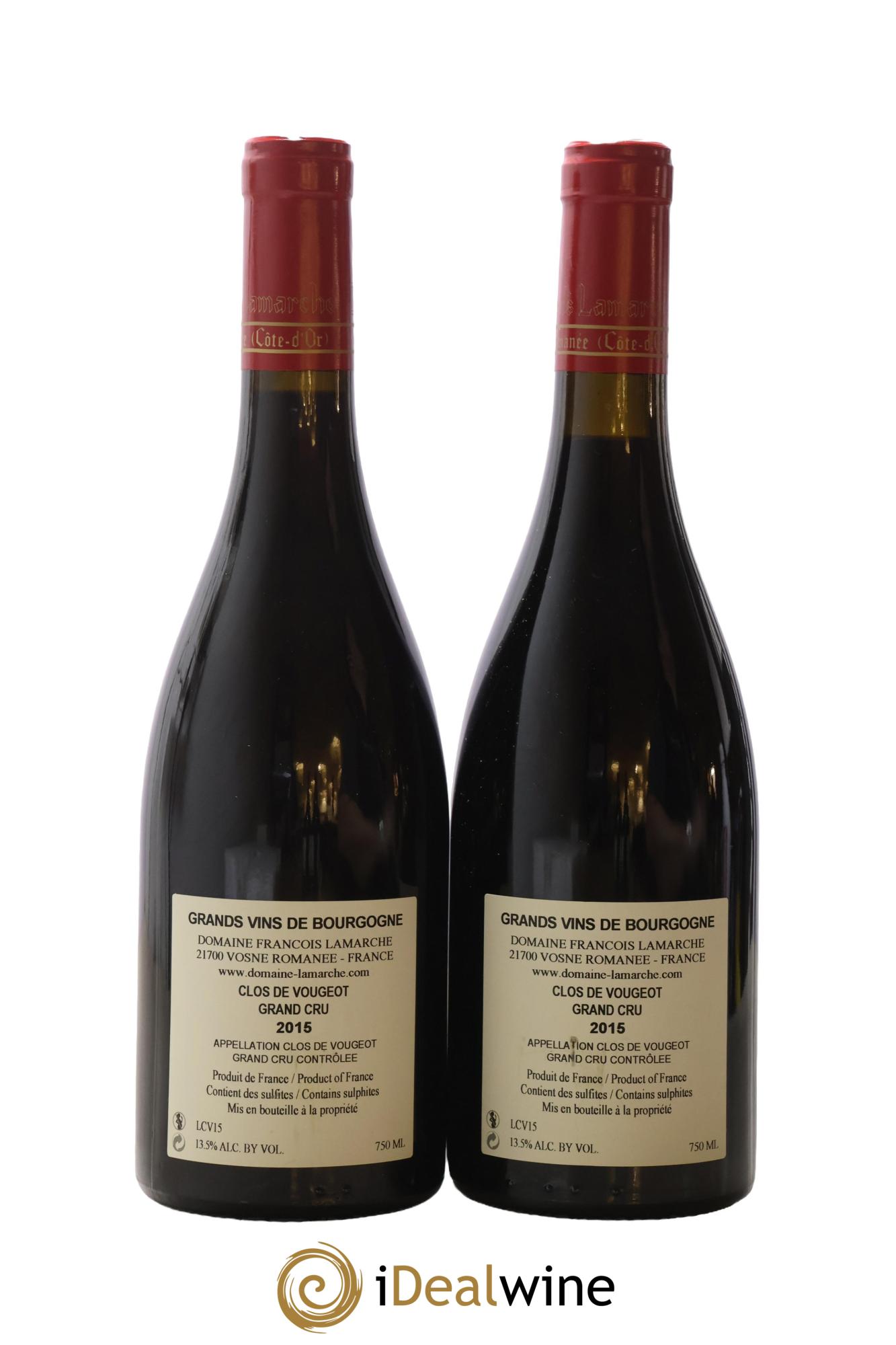 Clos de Vougeot Grand Cru Lamarche (Domaine) 2015 - Lot of 2 bottles - 1