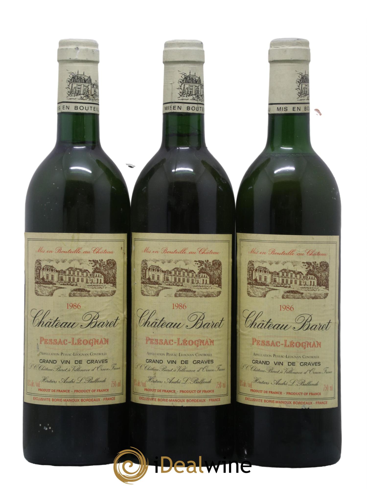 Pessac-Léognan Chateau Baret 1986 - Lot de 3 bouteilles - 0