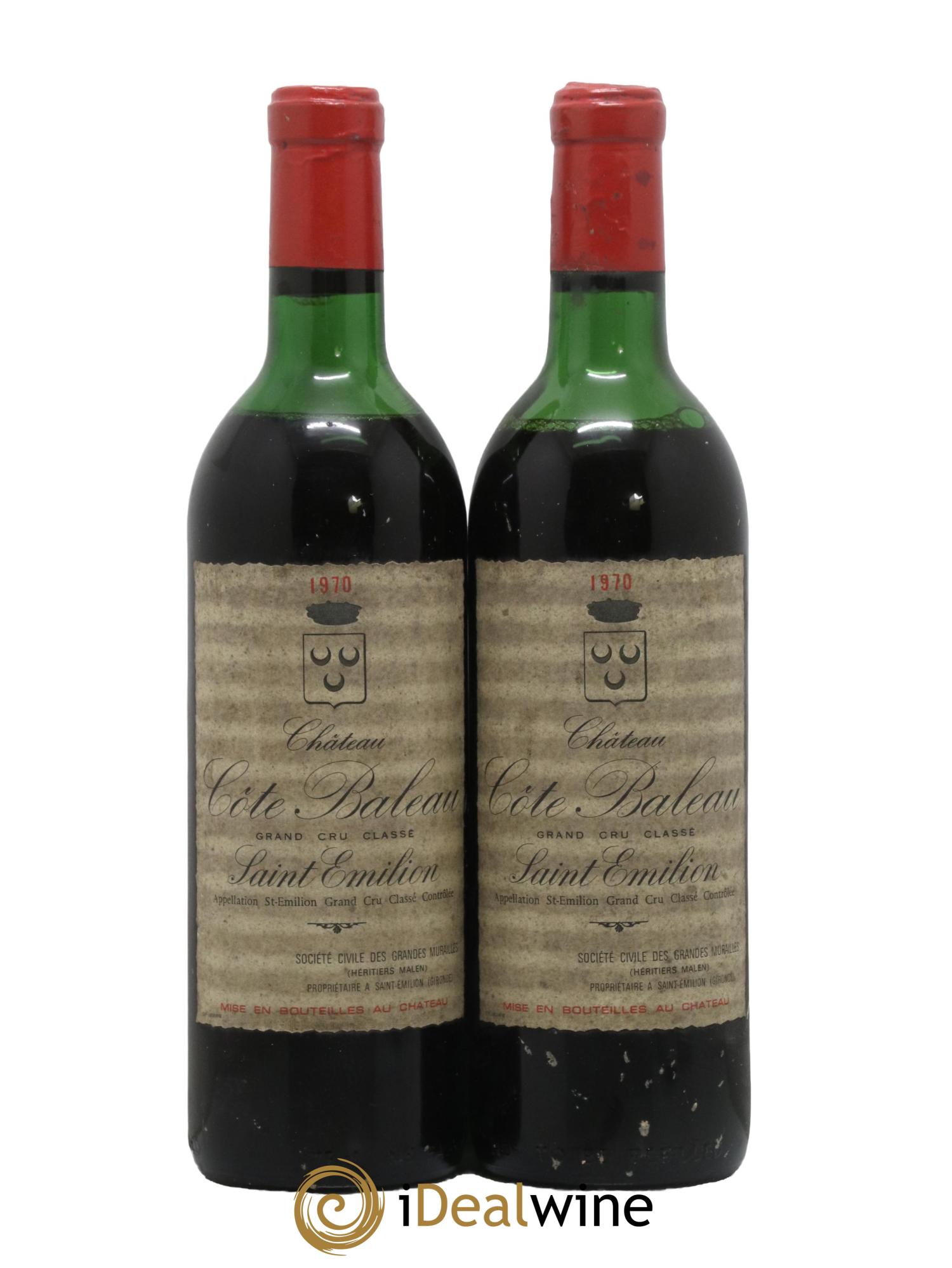 Château Côte de Baleau Grand Cru Classé 1970 - Lot de 2 bouteilles - 0
