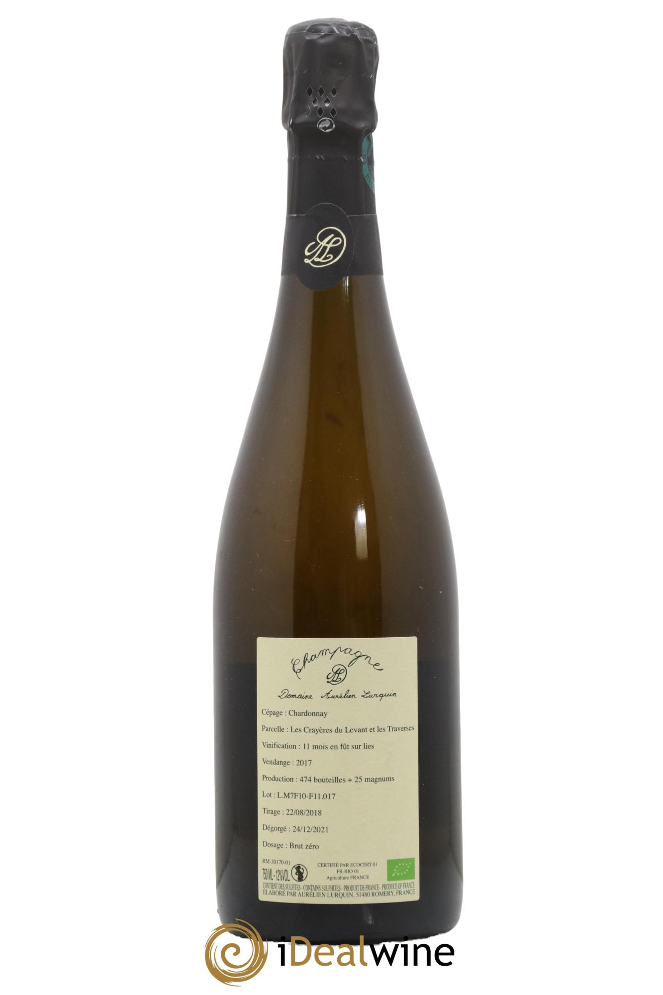 Champagne Chardonnay Les Crayeres du Levant et les Traverses Aurelien Lurquin 2017 - Lot de 1 bouteille - 1