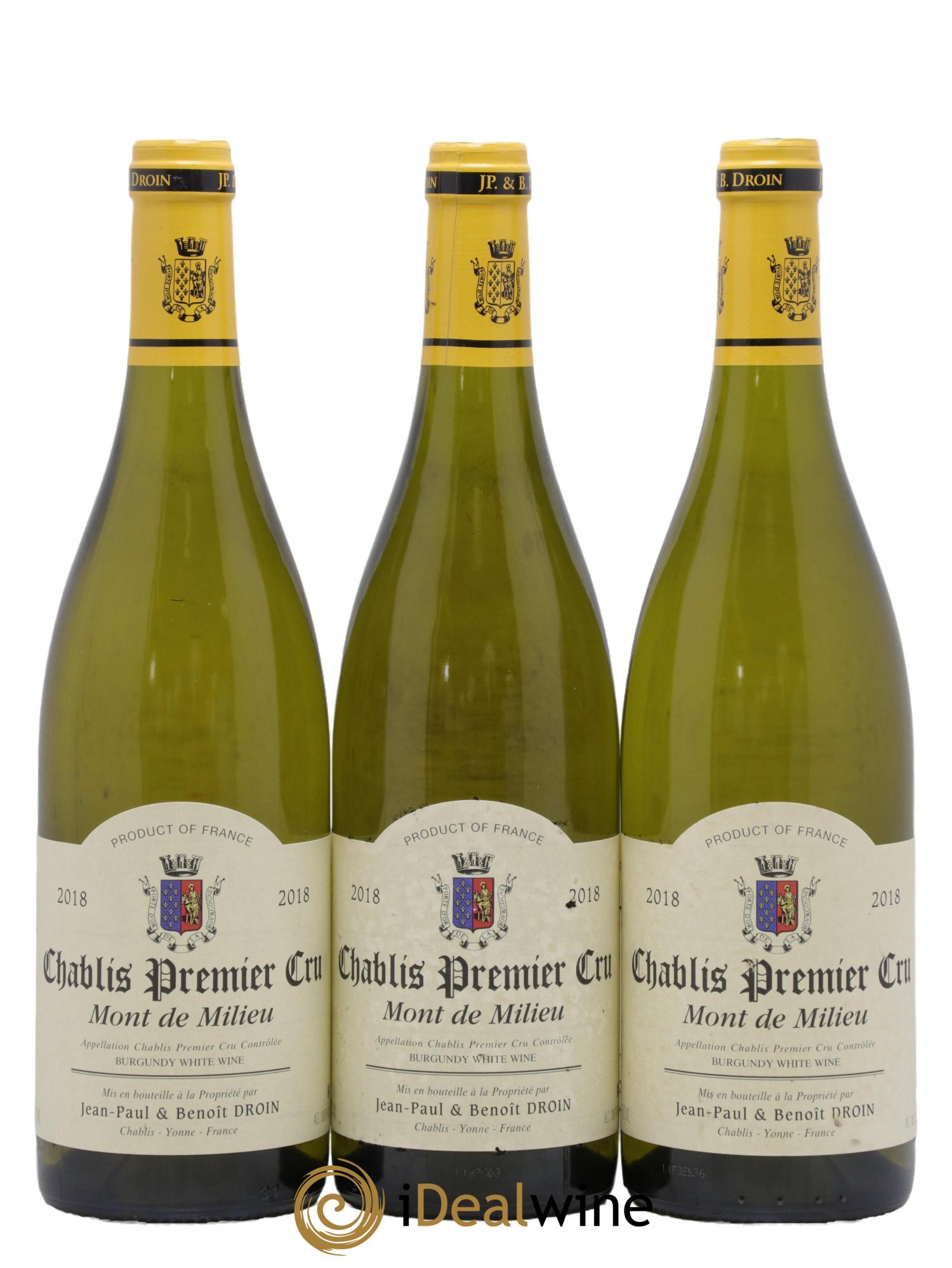 Chablis 1er Cru Mont de Milieu Jean-Paul & Benoît Droin (Domaine) 2018 - Lot de 3 bouteilles - 0