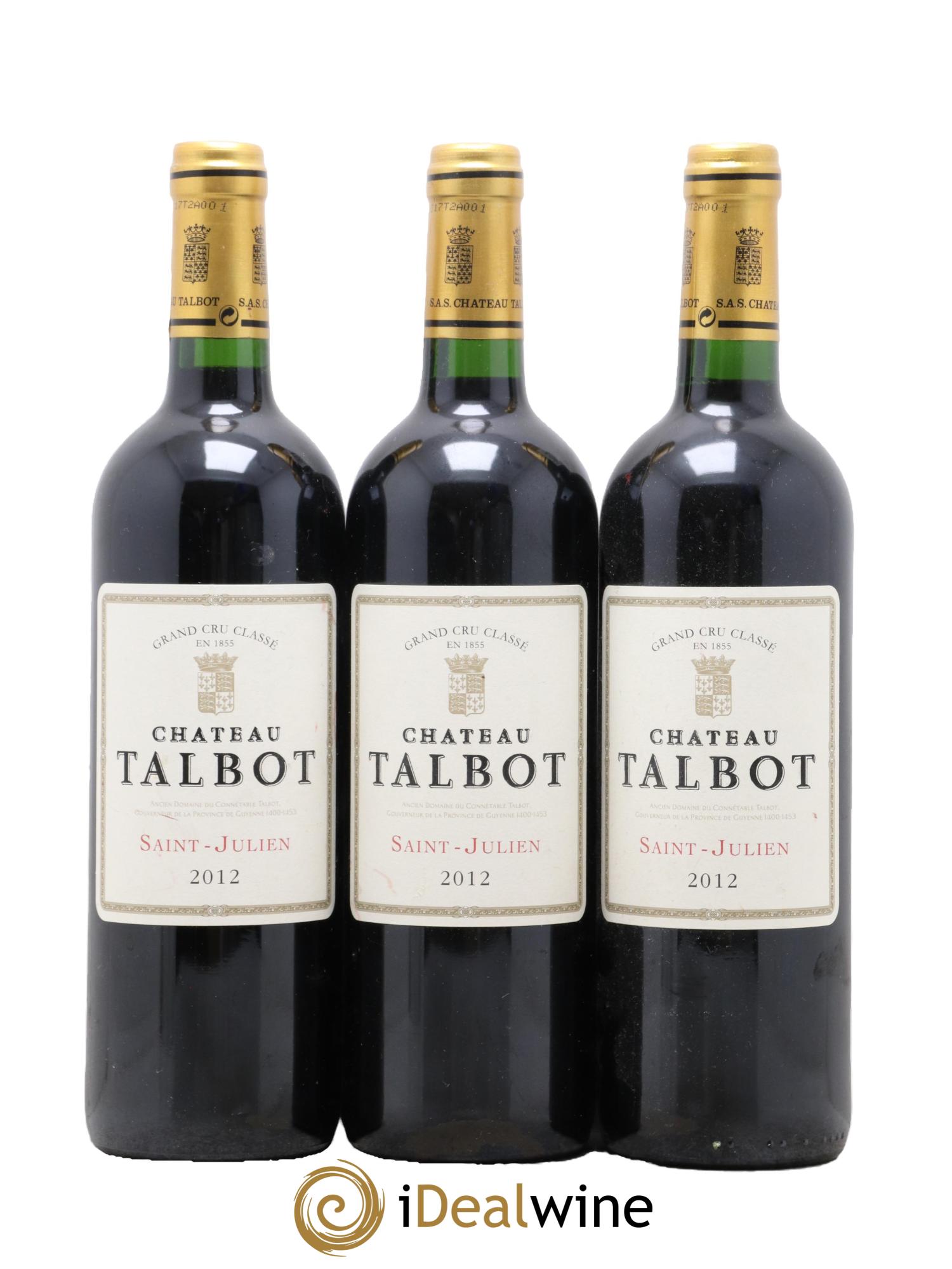 Château Talbot 4ème Grand Cru Classé 2012 - Lot de 3 bouteilles - 0
