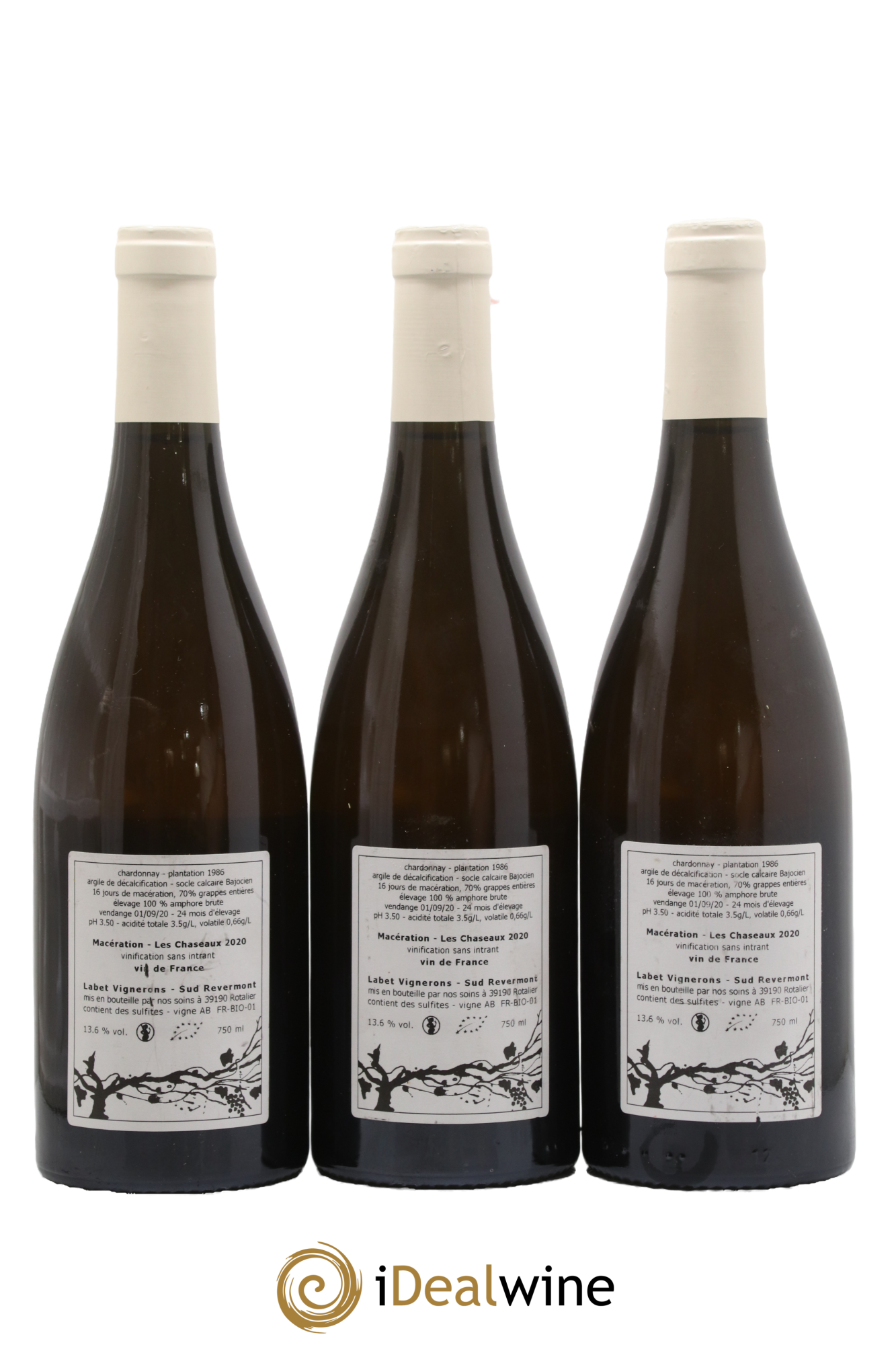 Côtes du Jura Chardonnay Les Chaseaux Macération Romain - Julien - Charline Labet 2020 - Lot de 3 bouteilles - 1