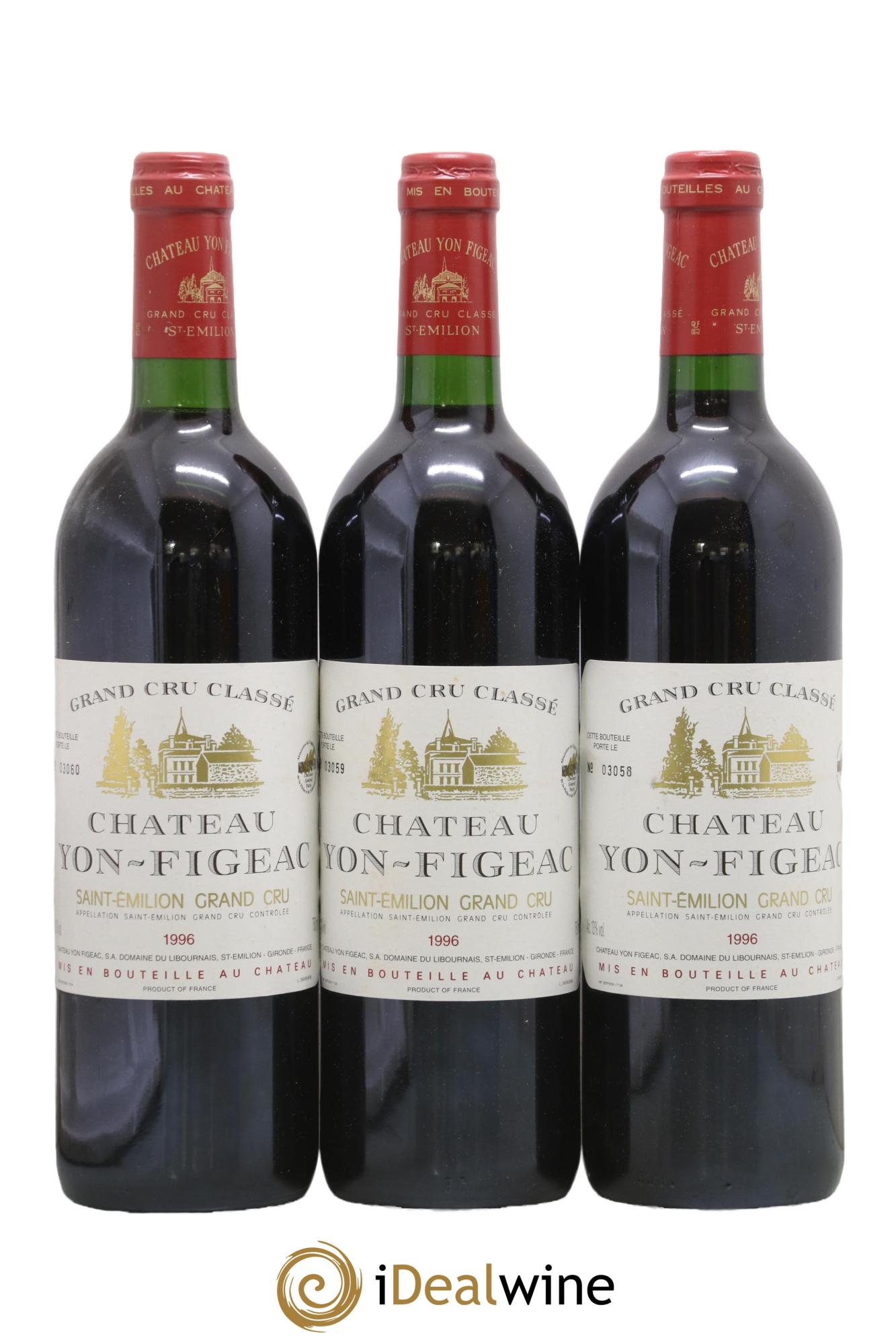 Château Yon Figeac Grand Cru Classé 1996 - Lot of 3 bottles - 0