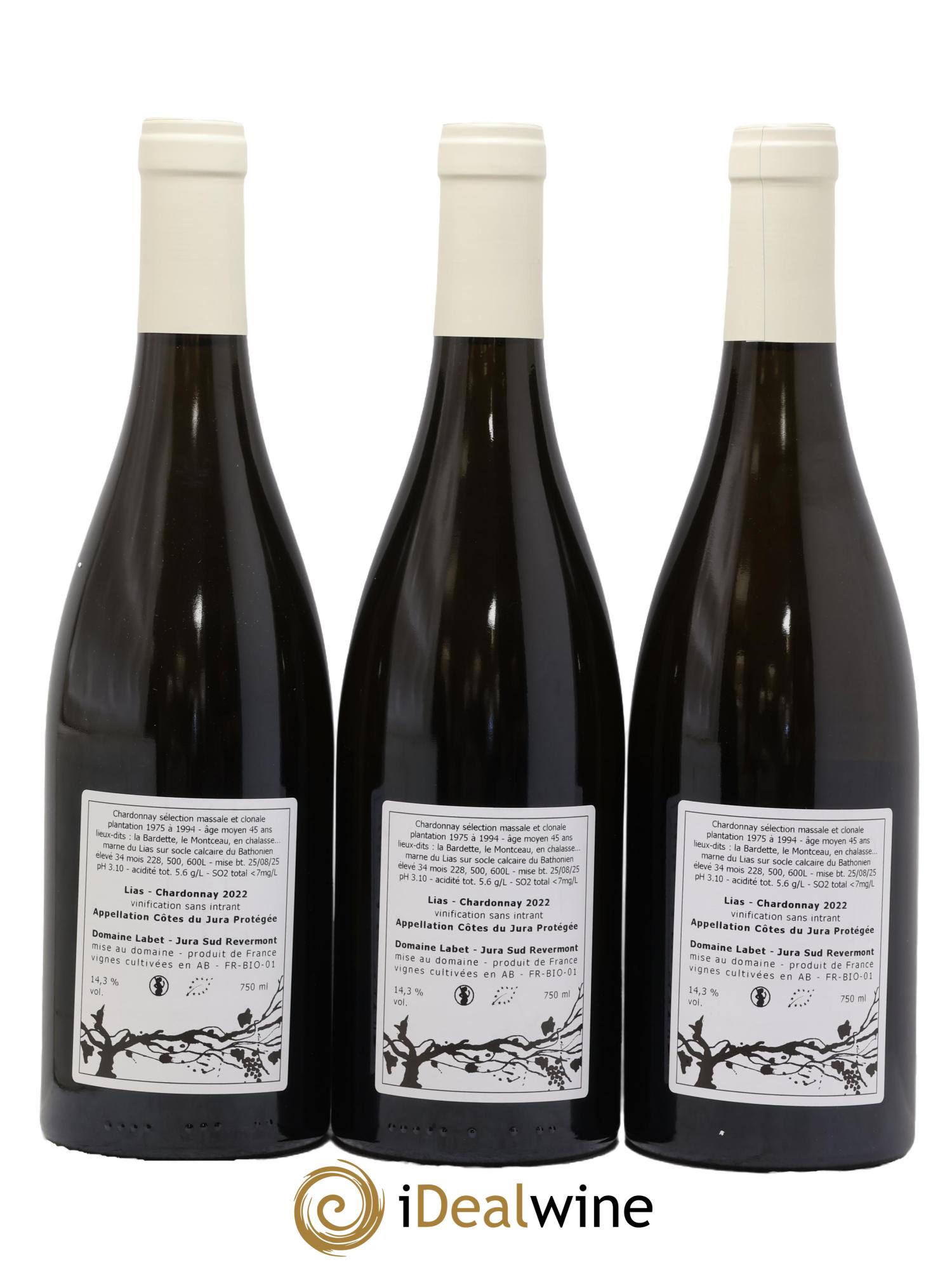 Côtes du Jura Chardonnay Lias Romain - Julien  - Charline Labet 2022 - Lot de 3 bouteilles - 1