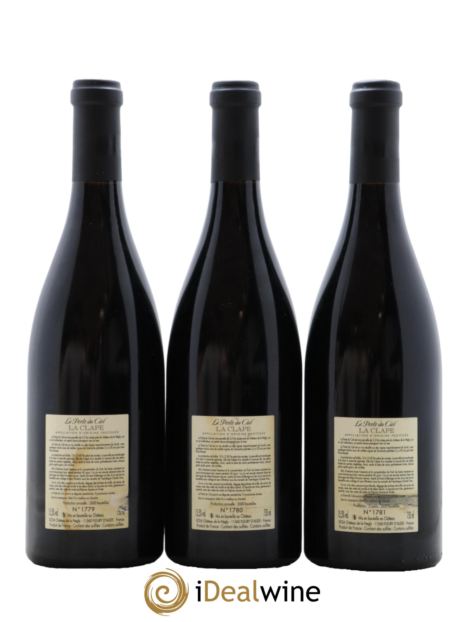 La Clape Château de La Négly La Porte du Ciel Jean Paux-Rosset 2015 - Lot de 3 bouteilles - 1