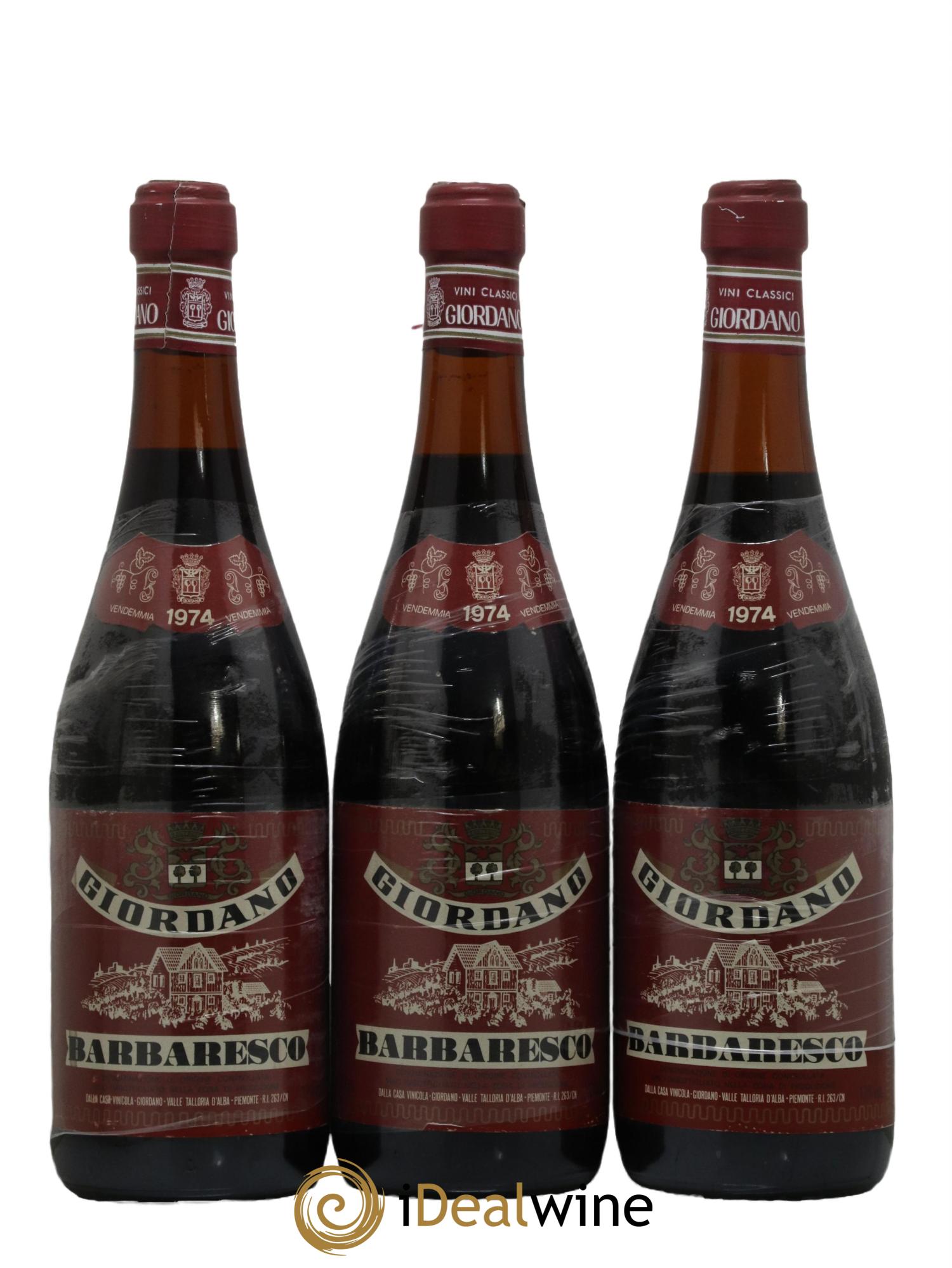 Barbaresco DOCG Giordano 1974 - Lot de 3 bouteilles - 0