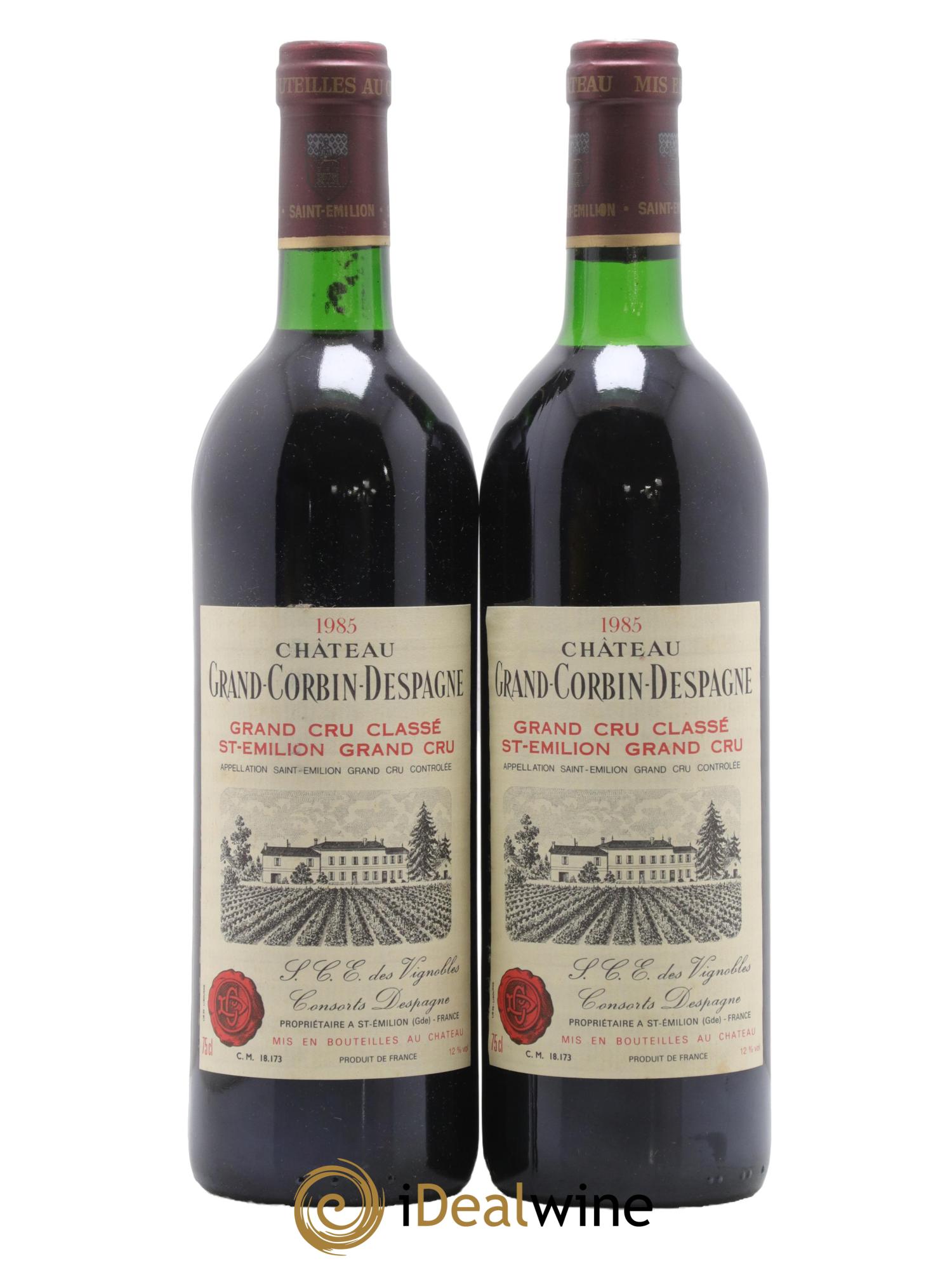 Château Grand Corbin Despagne Grand Cru Classé 1985 - Lot de 2 bouteilles - 0