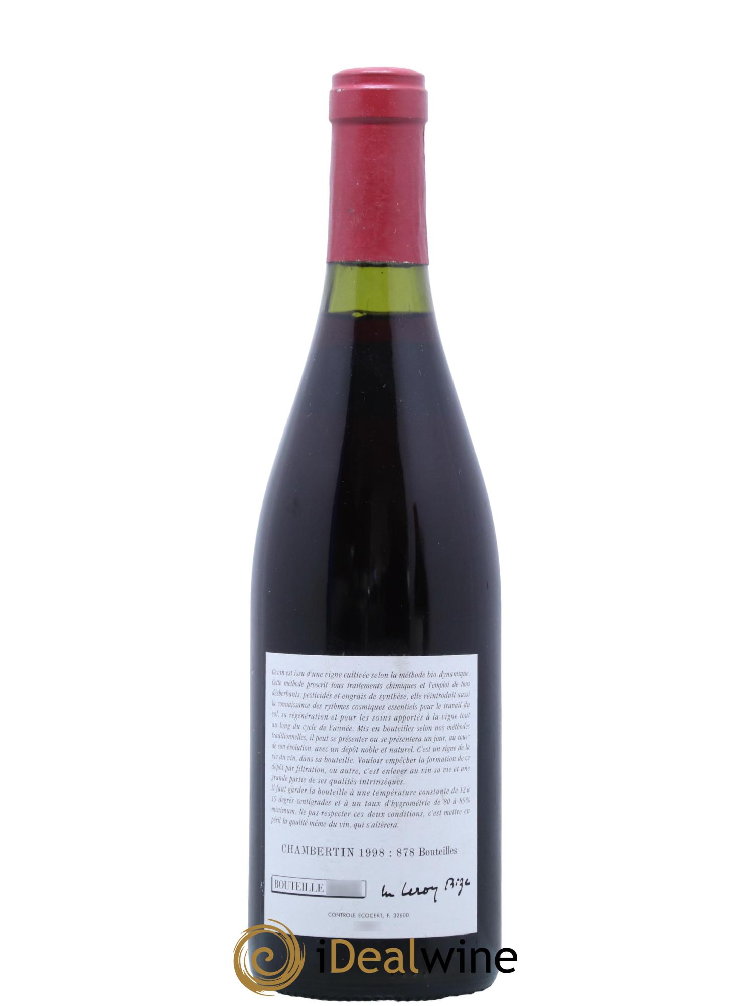 Chambertin Grand Cru Leroy (Domaine) 1998 - Lot de 1 bouteille - 1