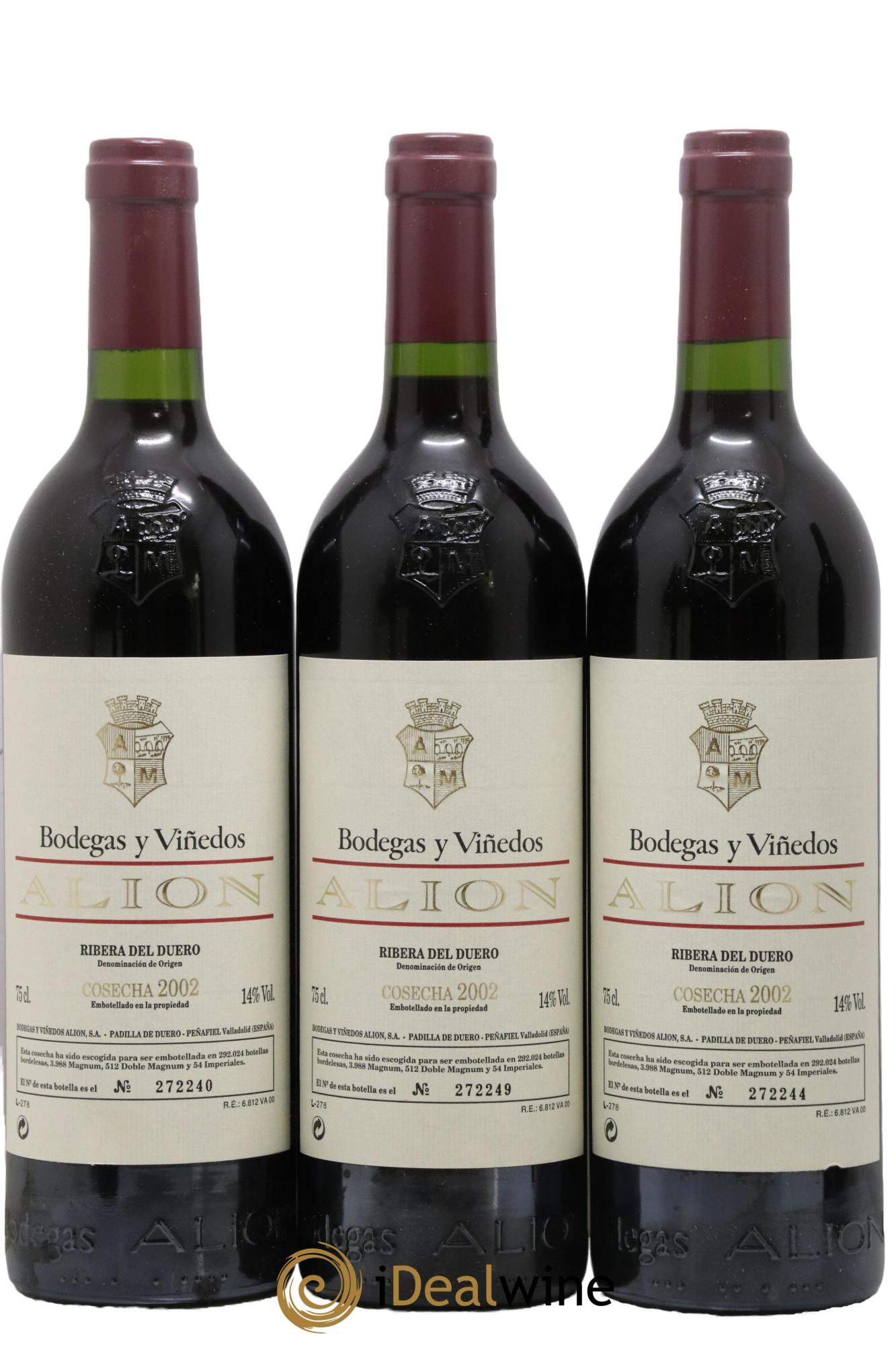 Ribera Del Duero DO Vega Sicilia Alion Famille Alvarez 2002 - Lot de 3 bouteilles - 0