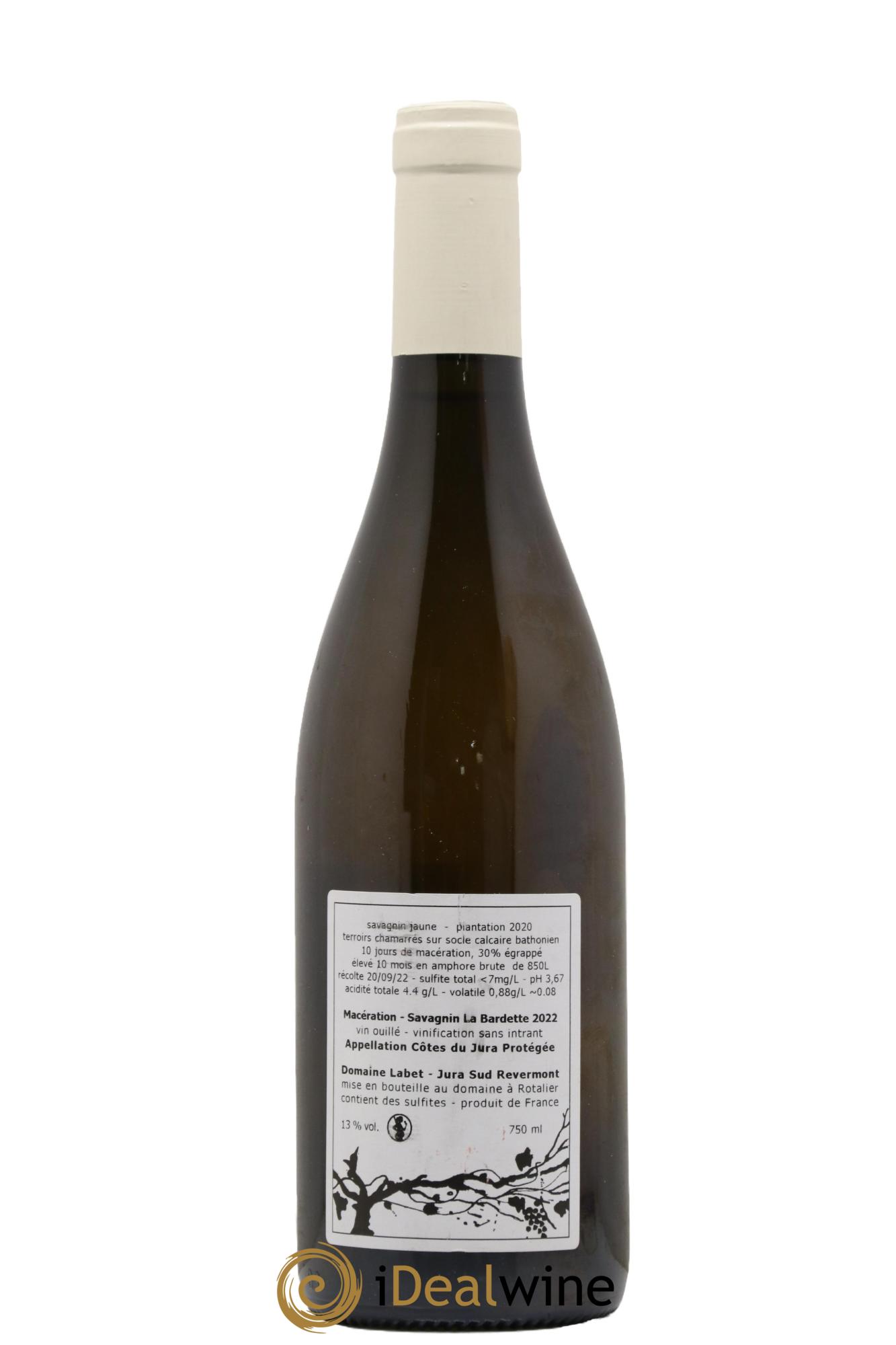Côtes du Jura Savagnin de macération La Bardette Romain - Julien - Charline Labet 2022 - Lot de 1 bouteille - 1