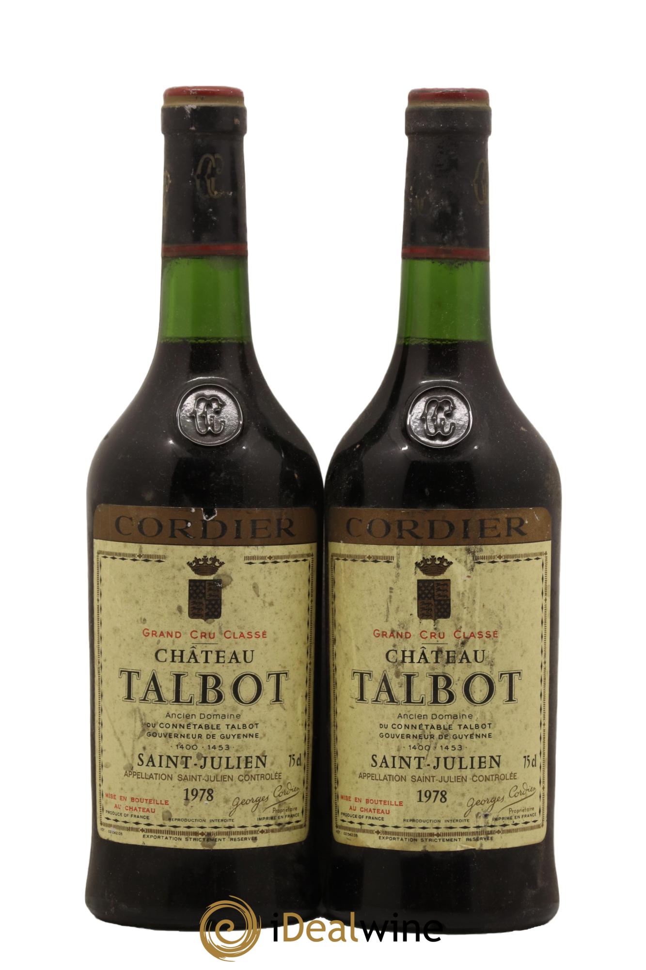 Château Talbot 4ème Grand Cru Classé 1978 - Lot de 2 bouteilles - 0