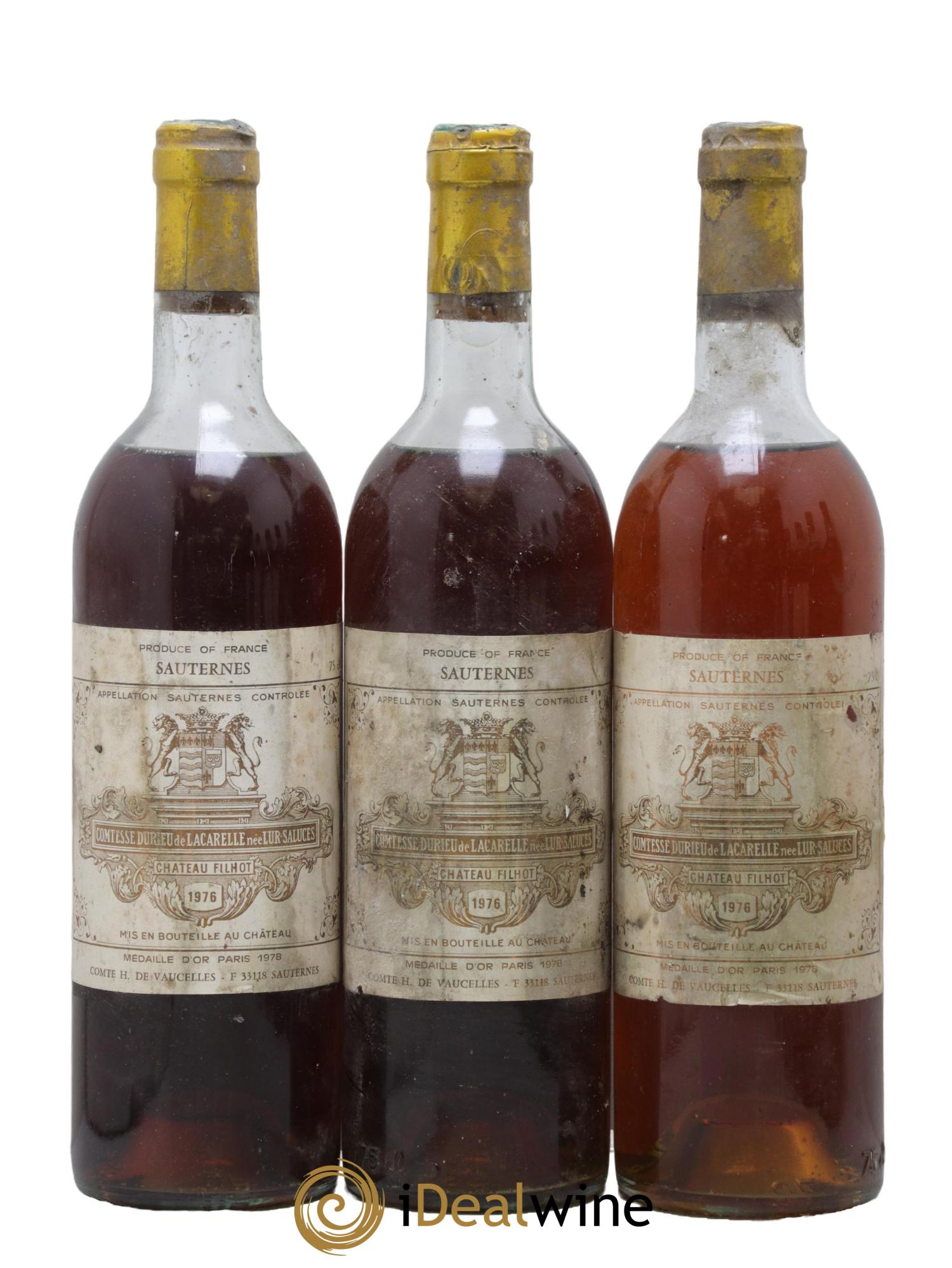 Château Filhot 2ème Grand Cru Classé 1976 - Lot de 3 bouteilles - 0