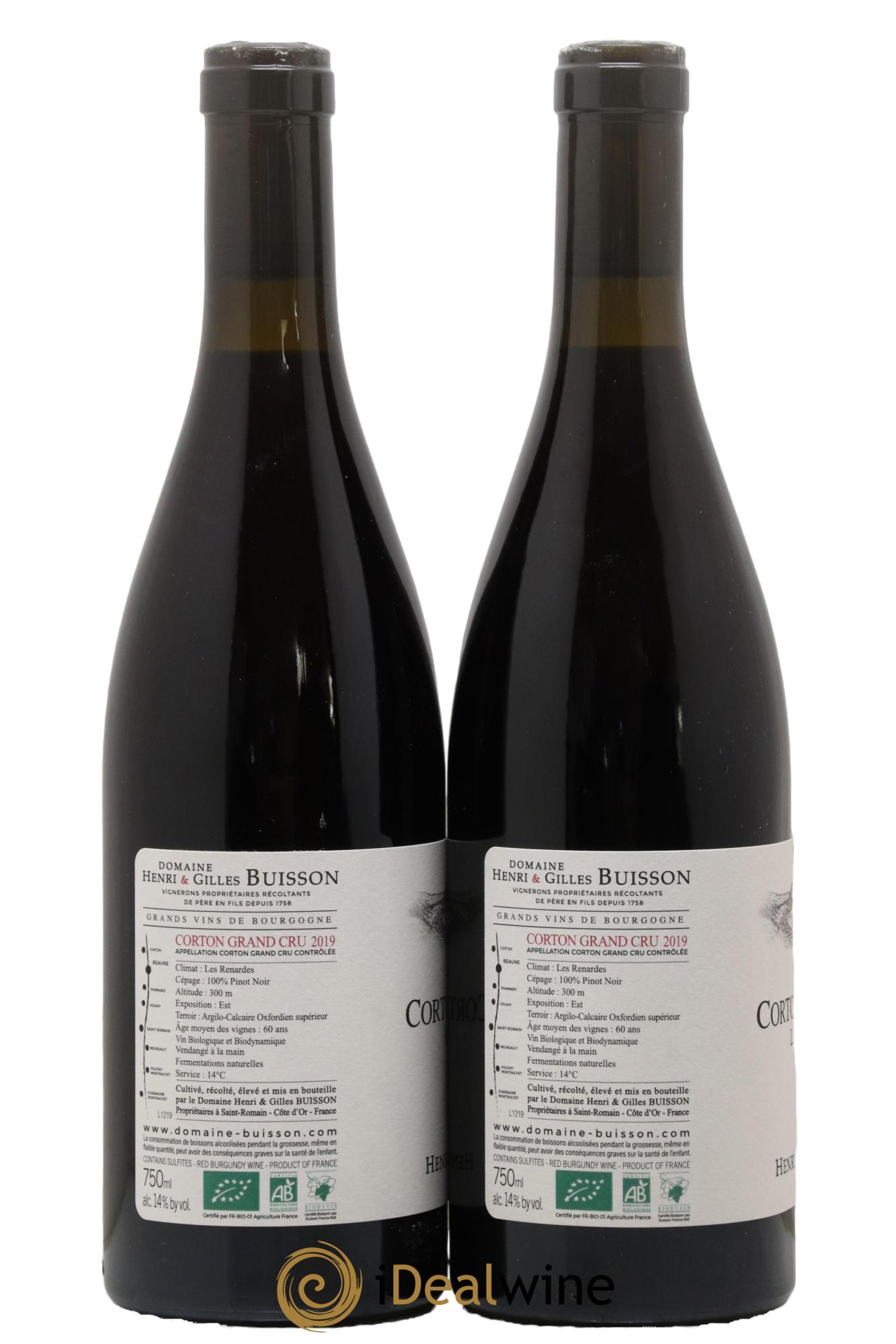 Corton Grand Cru Les Renardes Henri et Gilles Buisson (Domaine)  2019 - Lotto di 2 bottiglie - 1