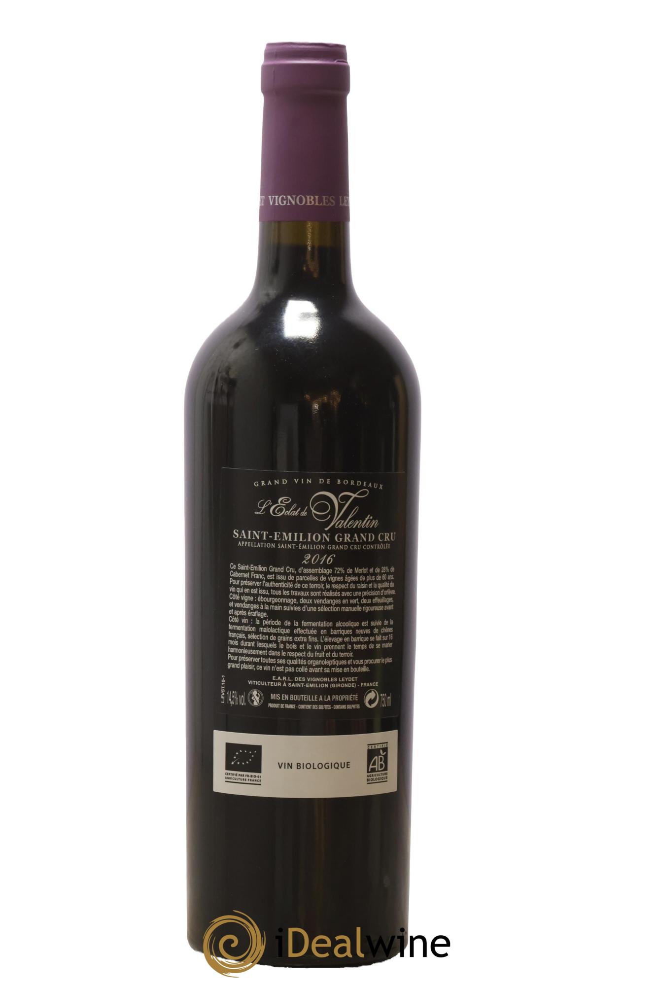 Saint-Émilion L'Eclat de Valentin 2016 - Lot de 1 bouteille - 1