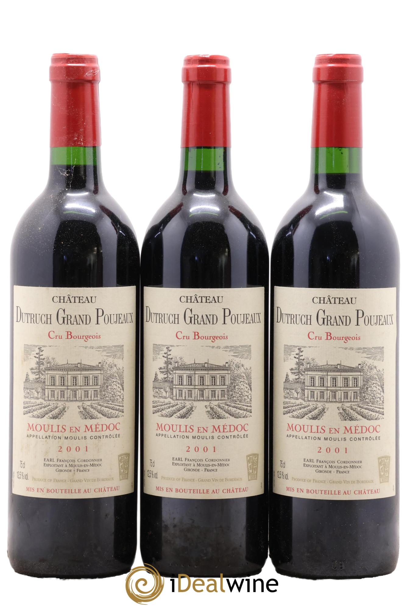 Château Dutruch Grand Poujeaux Cru Bourgeois 2001 - Lotto di 3 bottiglie - 0