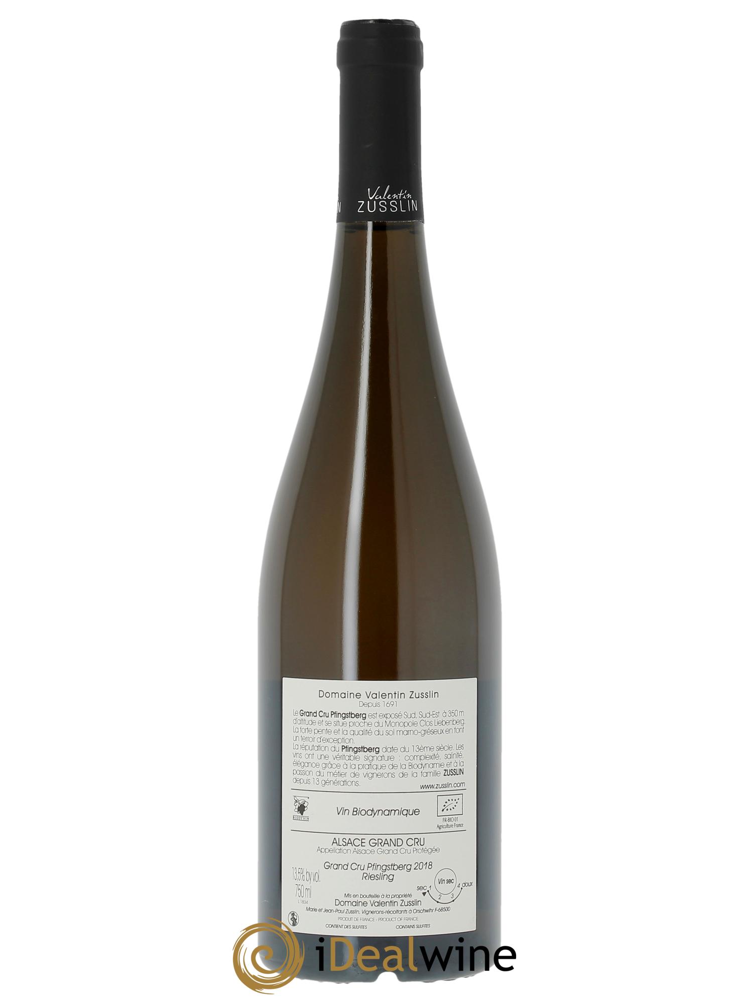 Alsace Riesling Grand Cru Pfingstberg Valentin Zusslin (Domaine) 2018 - Lot de 1 bouteille - 1