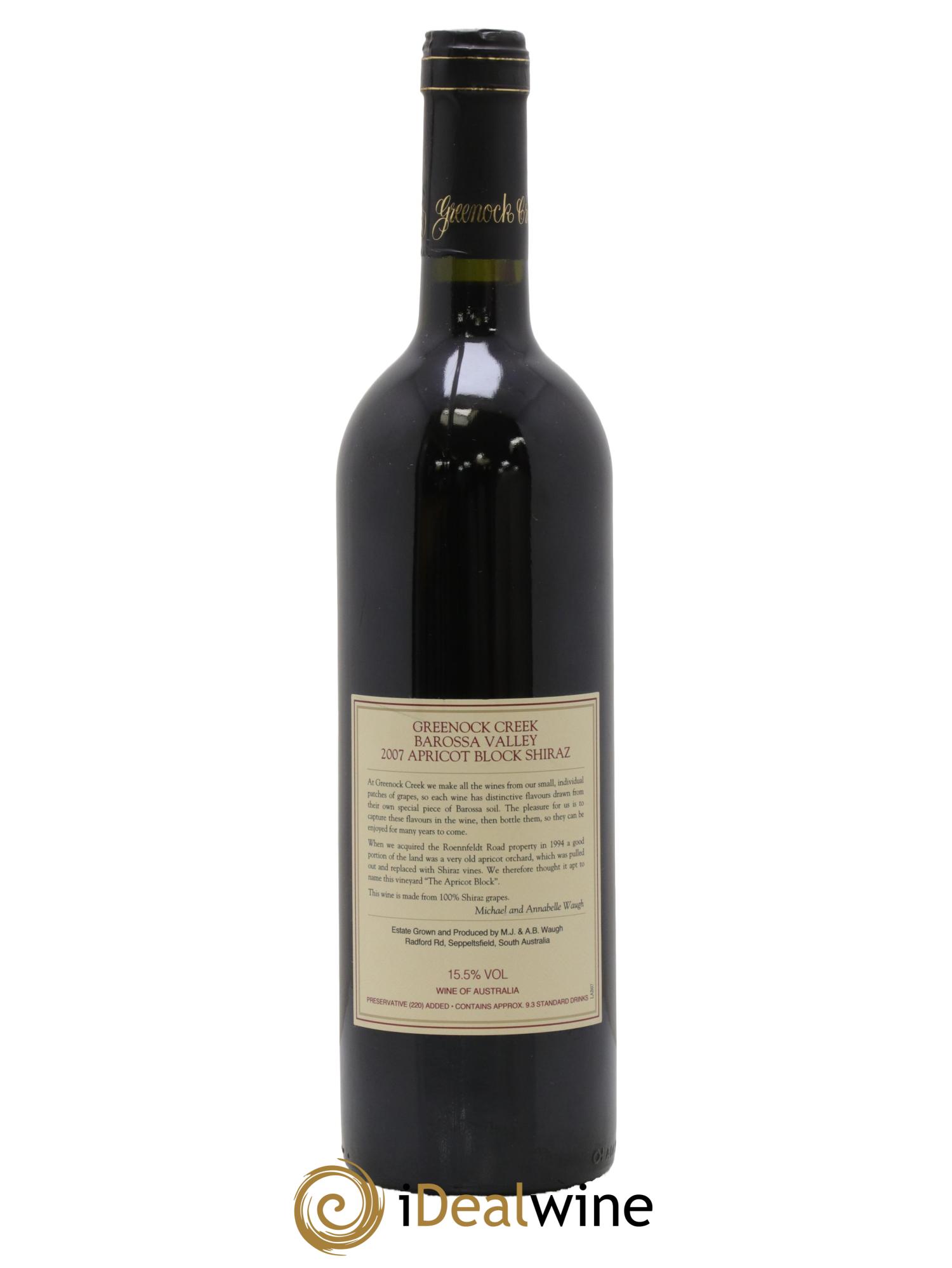 USA Barossa Valley Apricot Block Shiraz Greenock Creek 2007 - Lot de 1 bouteille - 1