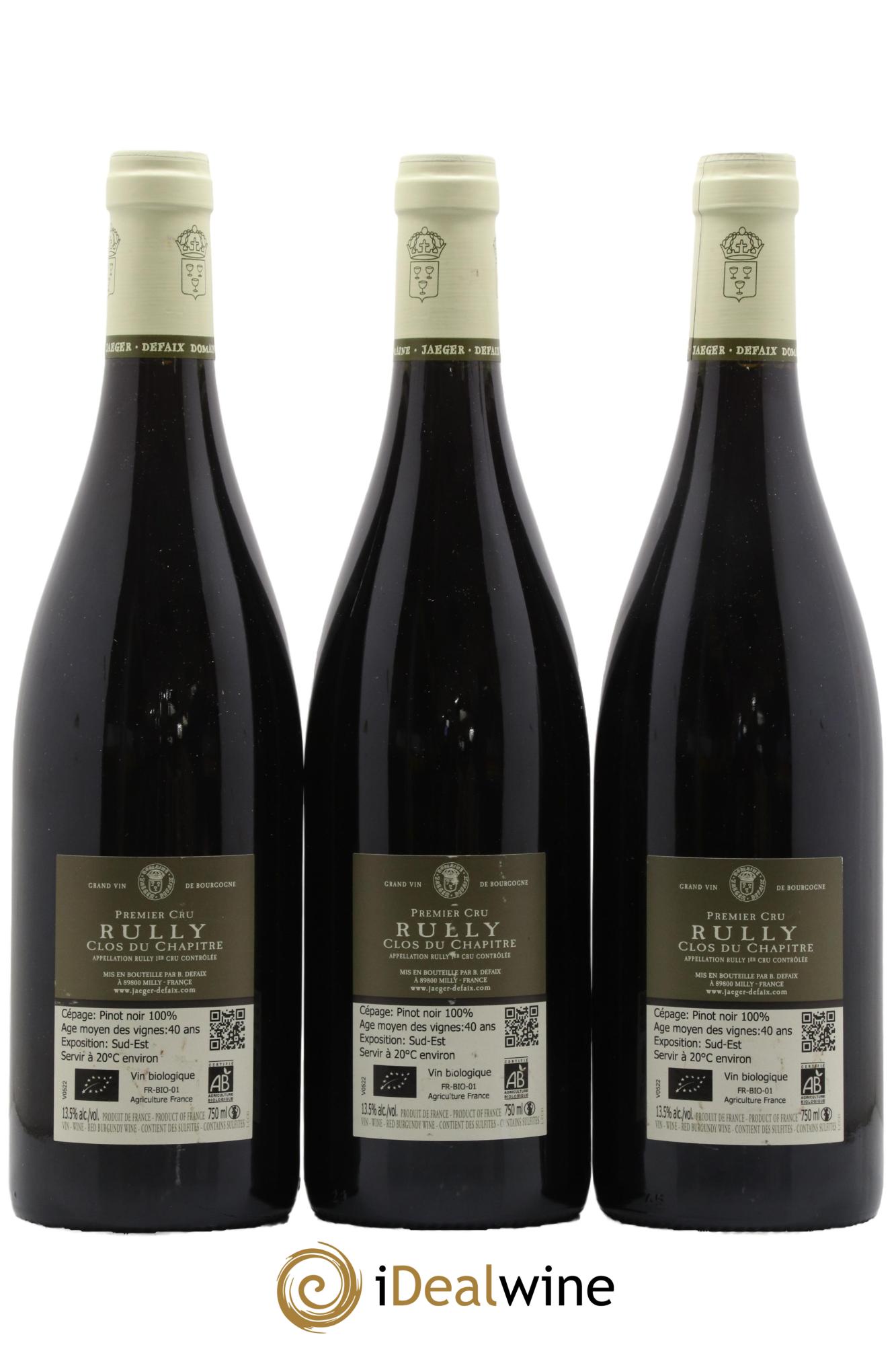 Rully 1er Cru Clos du Chapitre Domaine Jaeger-Defaix 2020 - Lot de 3 bouteilles - 1