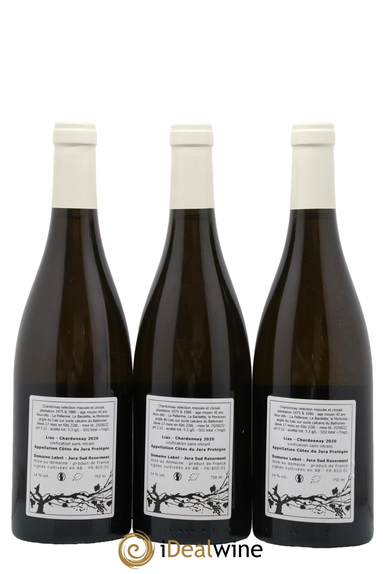 Côtes du Jura Chardonnay Lias Romain - Julien - Charline Labet 2020 - Lot de 3 bouteilles - 1