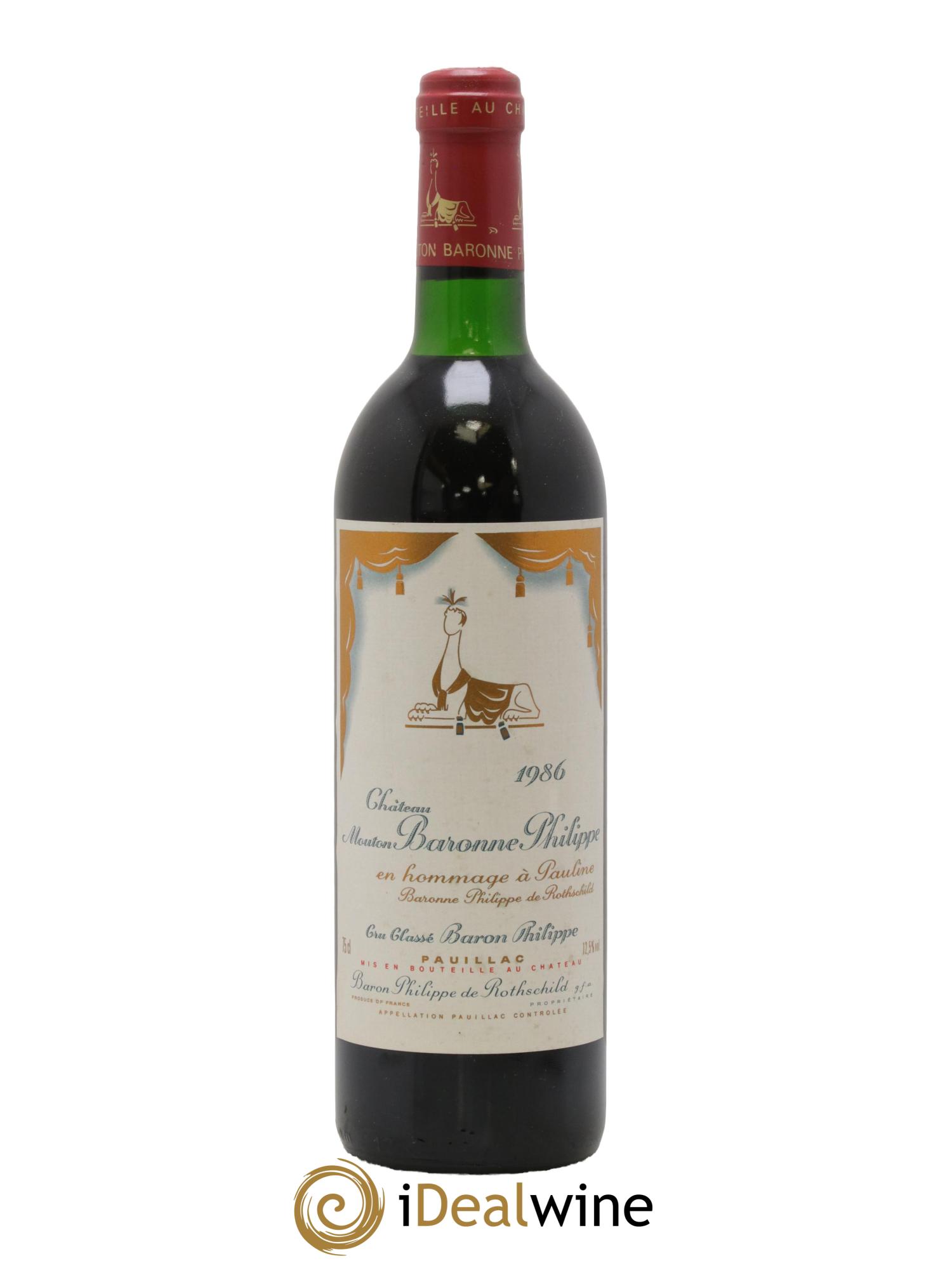 Château d' Armailhac - Mouton Baron(ne) Philippe 5ème Grand Cru Classé 1986 - Lot de 1 bouteille - 0