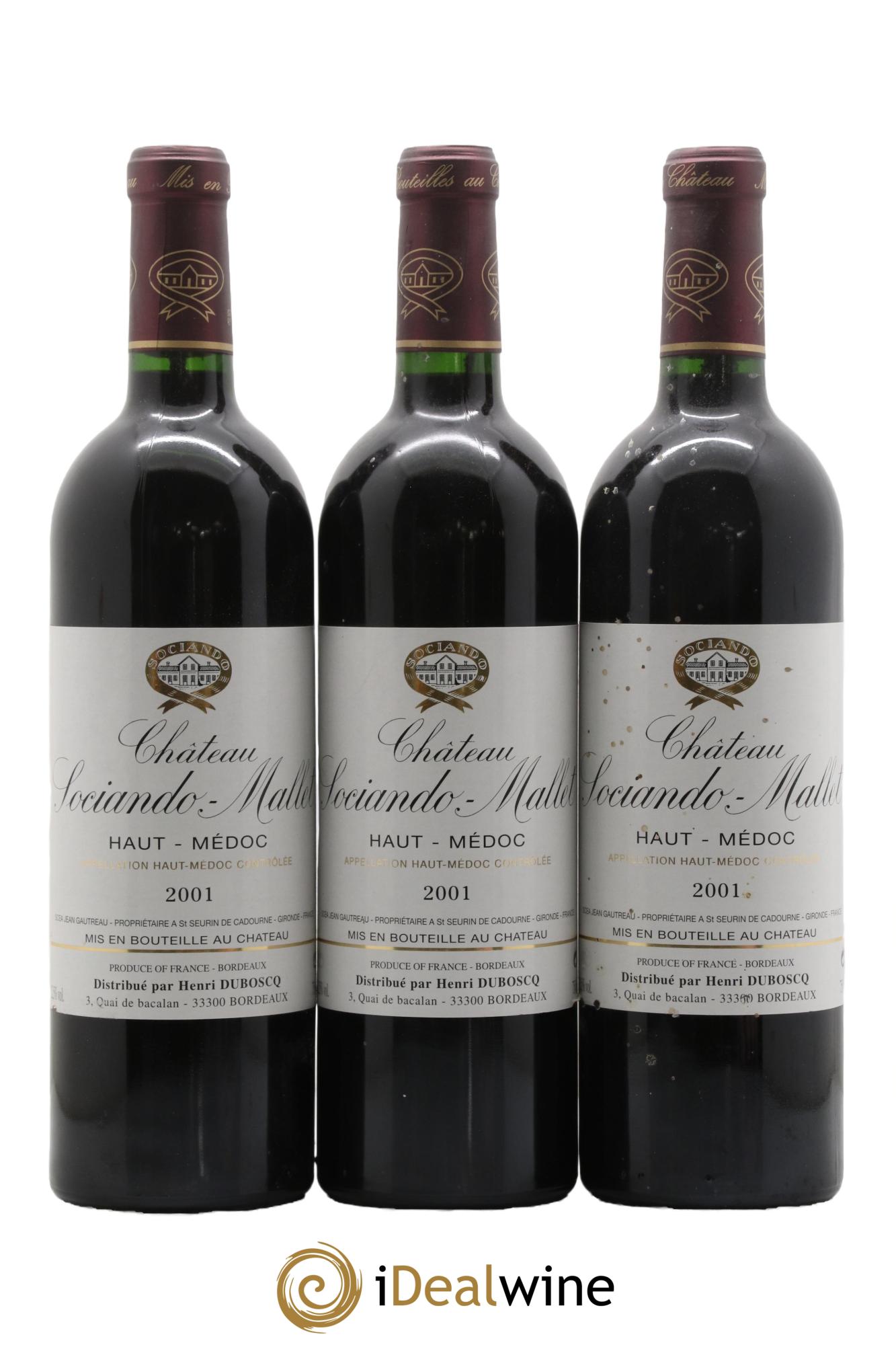 Château Sociando Mallet 2001 - Lotto di 3 bottiglie - 0