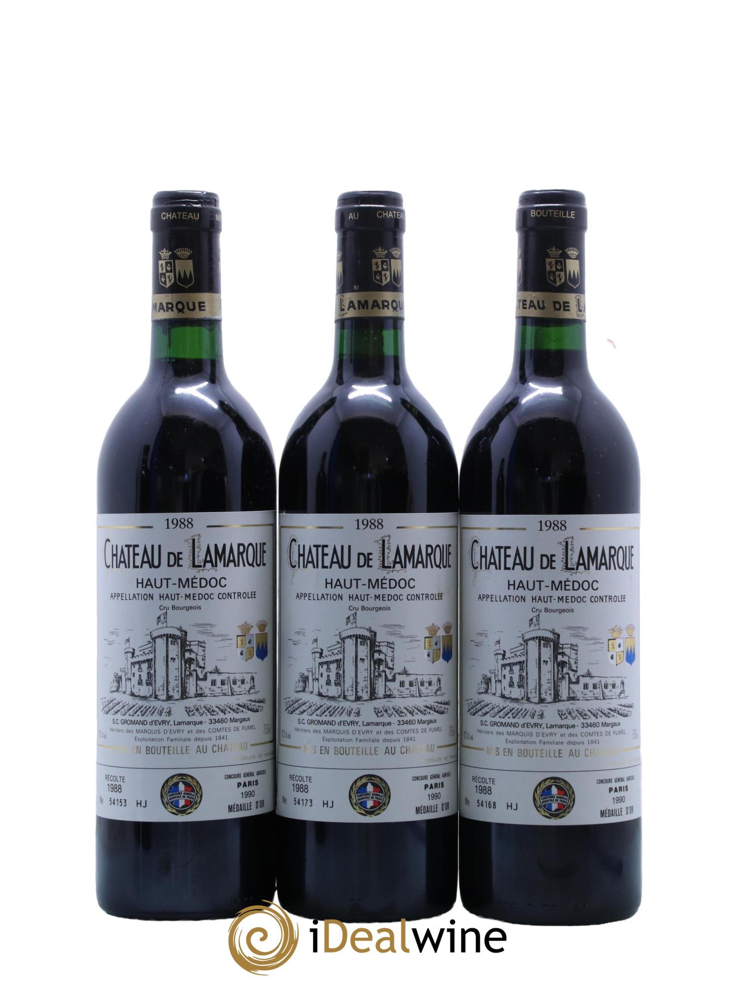 Château de Lamarque Cru Bourgeois 1988 - Lot de 3 bouteilles - 0
