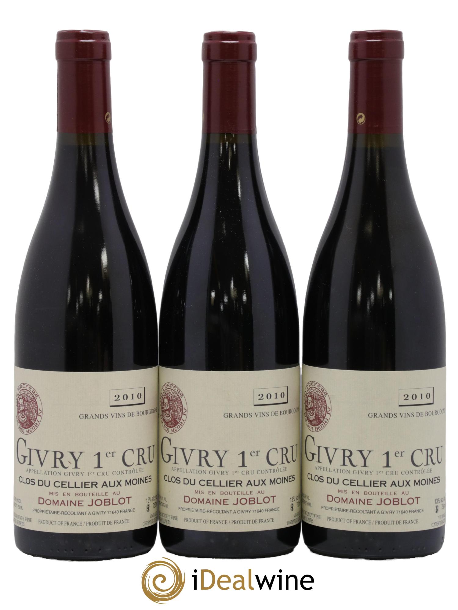 Givry 1er Cru Clos du Cellier aux Moines Joblot (Domaine)  2010 - Lot de 3 bouteilles - 0