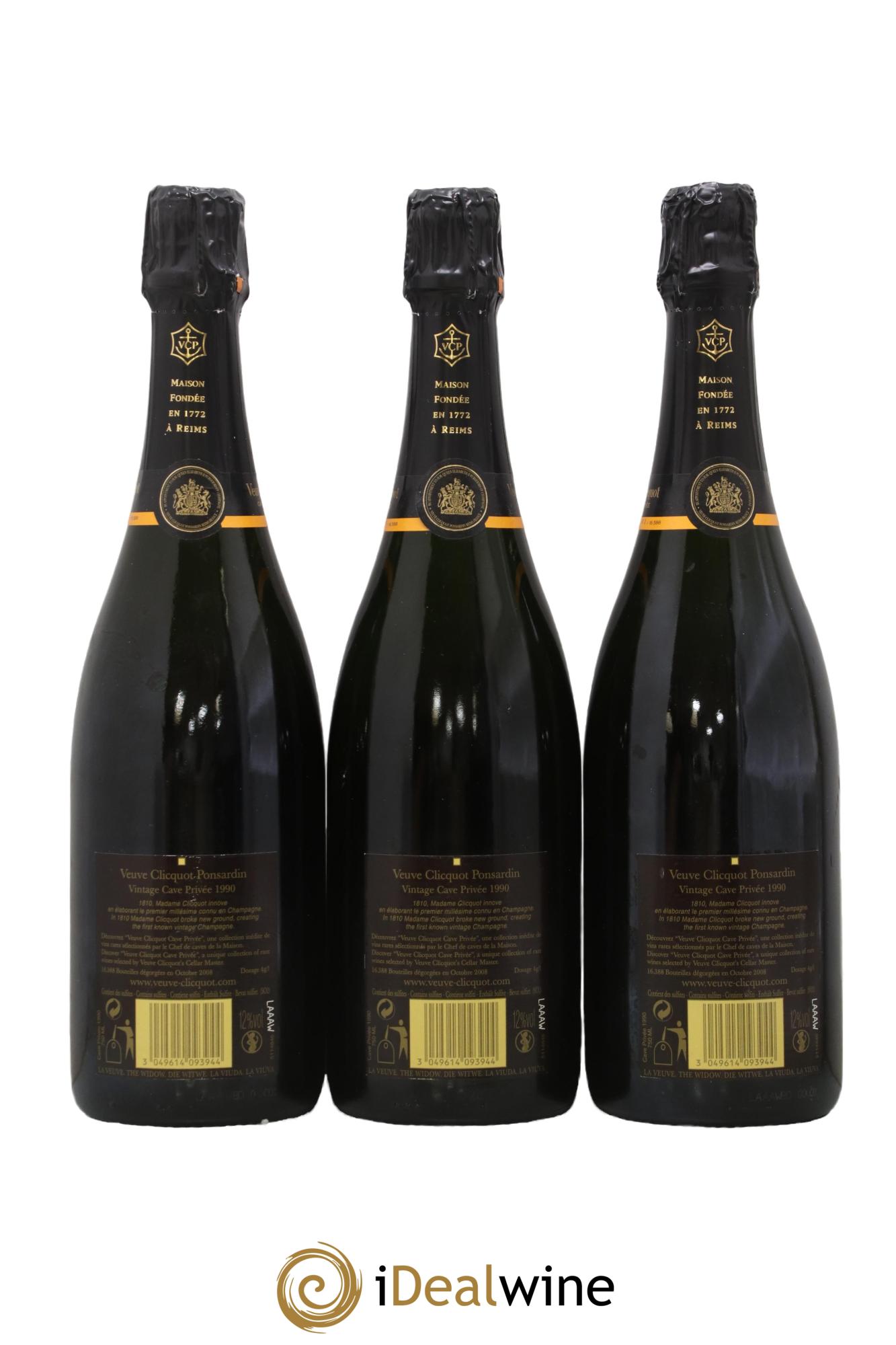 Cave privée Brut Veuve Clicquot 1990 - Lot of 3 bottles - 1
