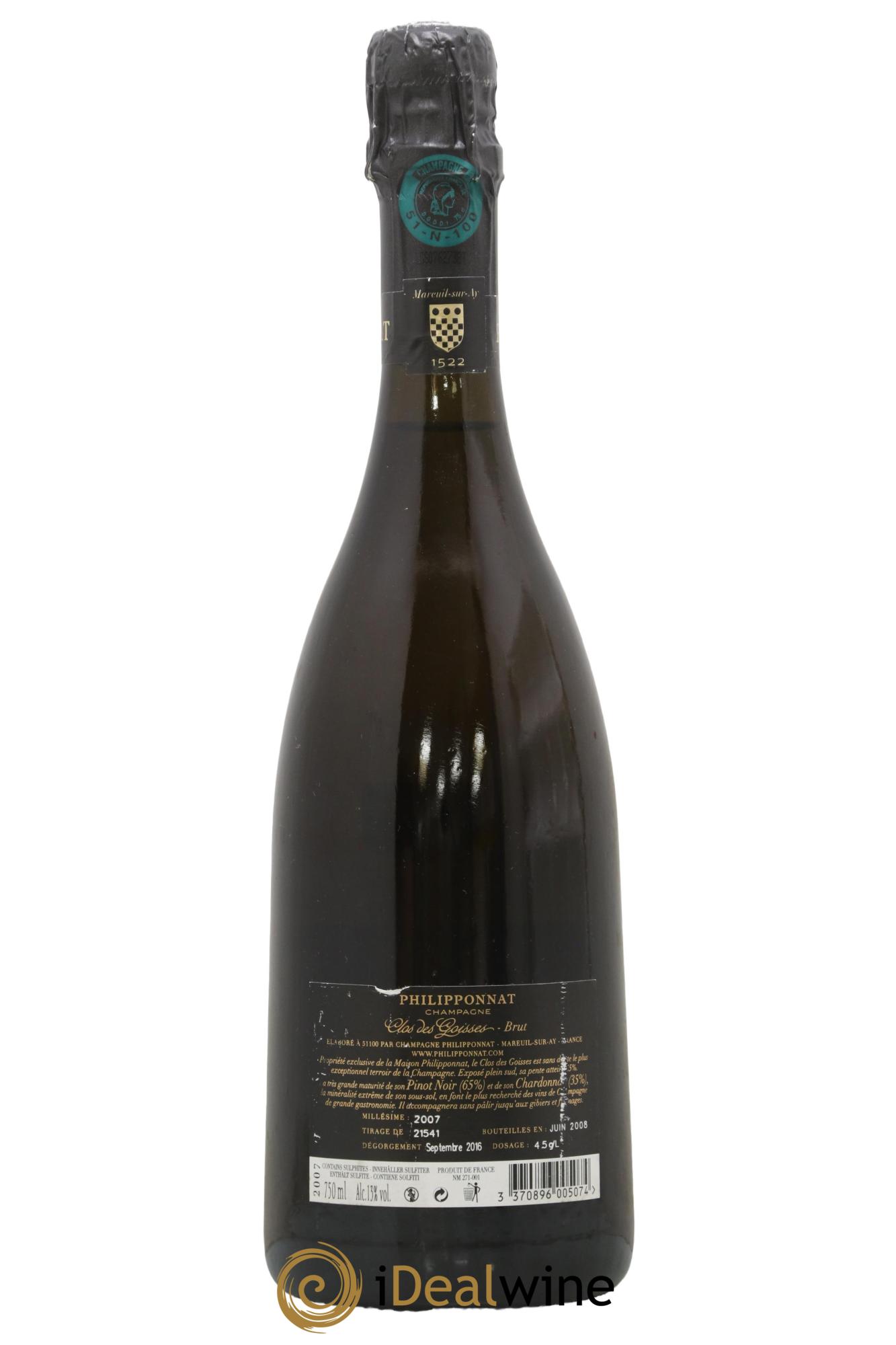 Clos des Goisses Philipponnat 2007 - Lot of 1 bottle - 1