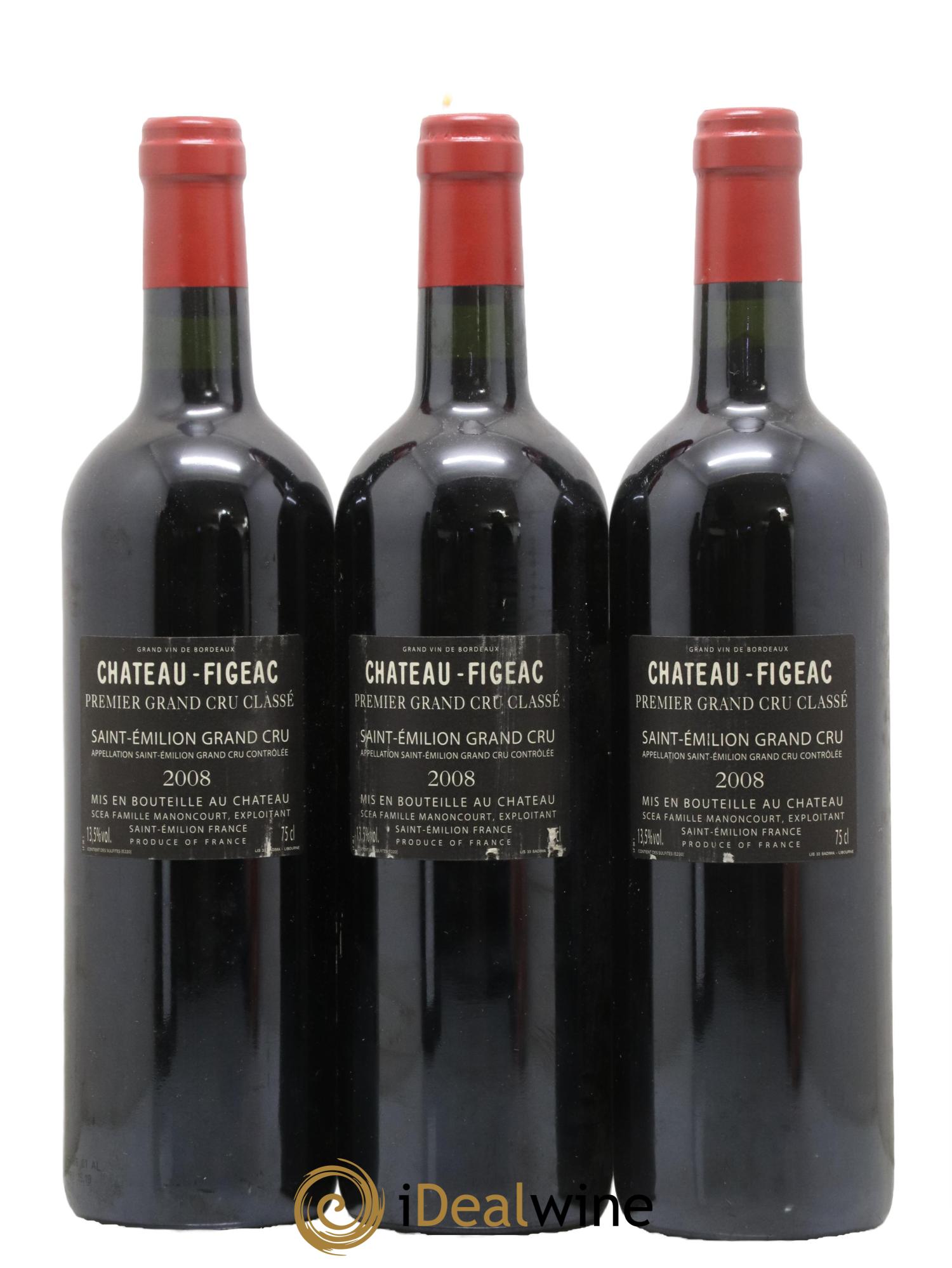 Château Figeac 1er Grand Cru Classé A 2008 - Lotto di 3 bottiglie - 1